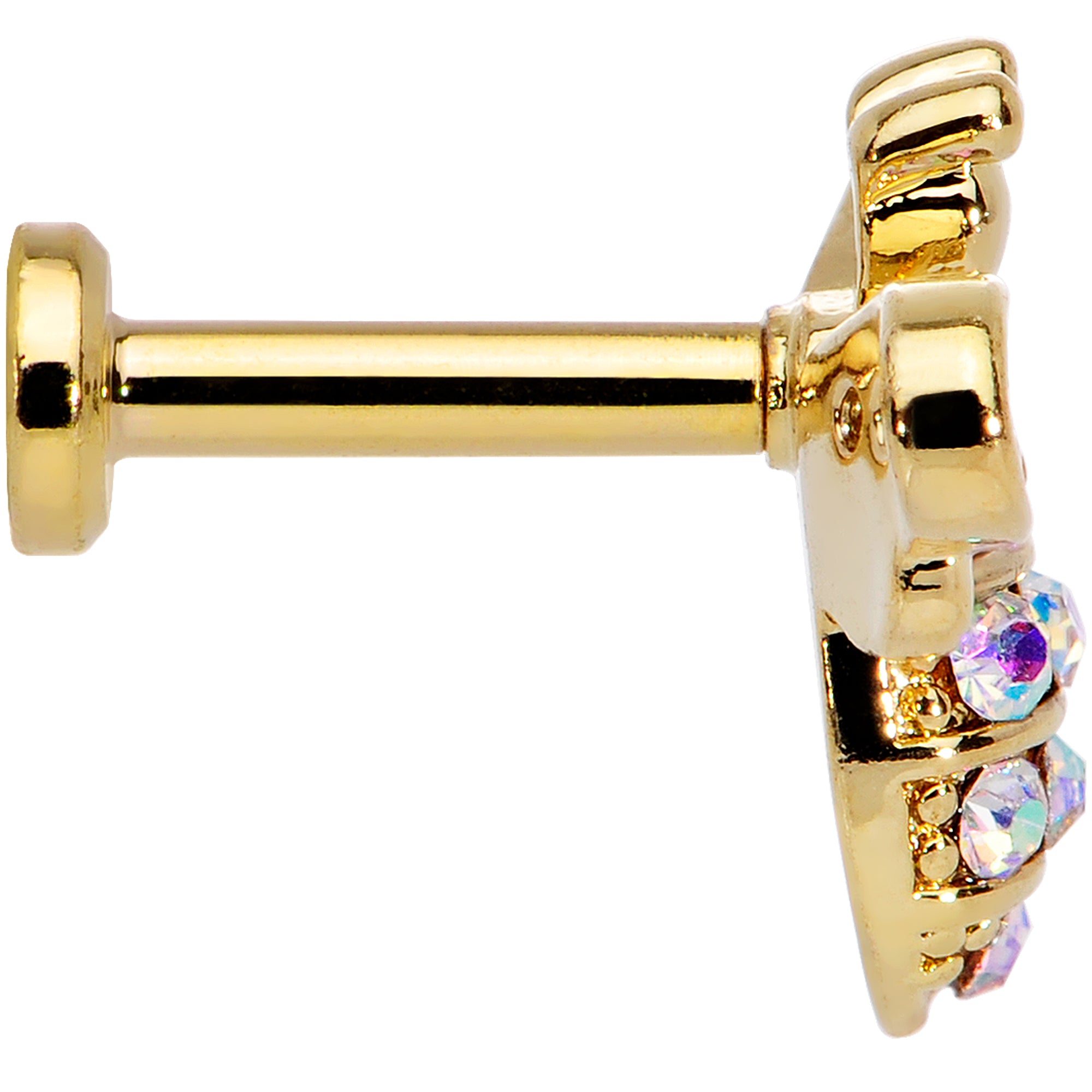 16 Gauge 1/4 Aurora CZ Gem Gold Hue Beauty Bee Internal Thread Labret