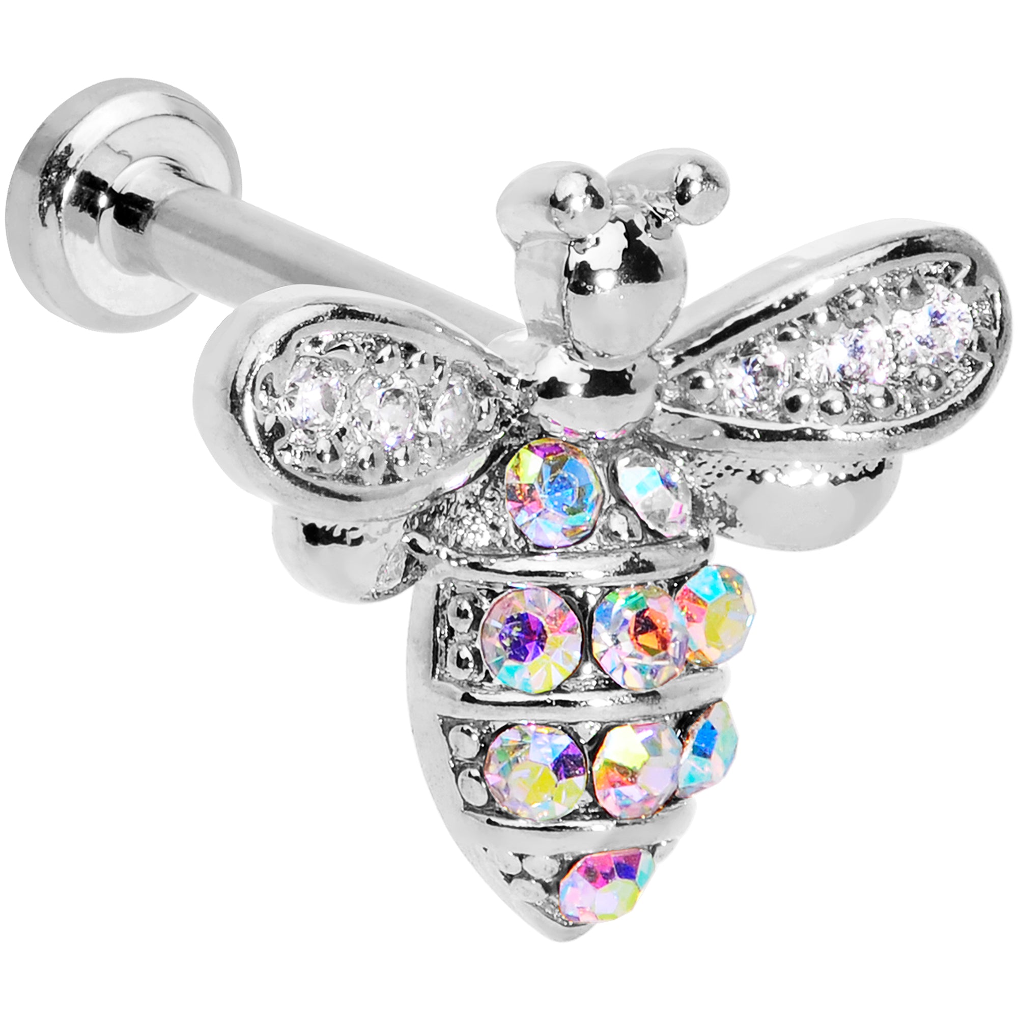 16 Gauge 5/16 Aurora CZ Gem Beauty Bee Internally Threaded Labret