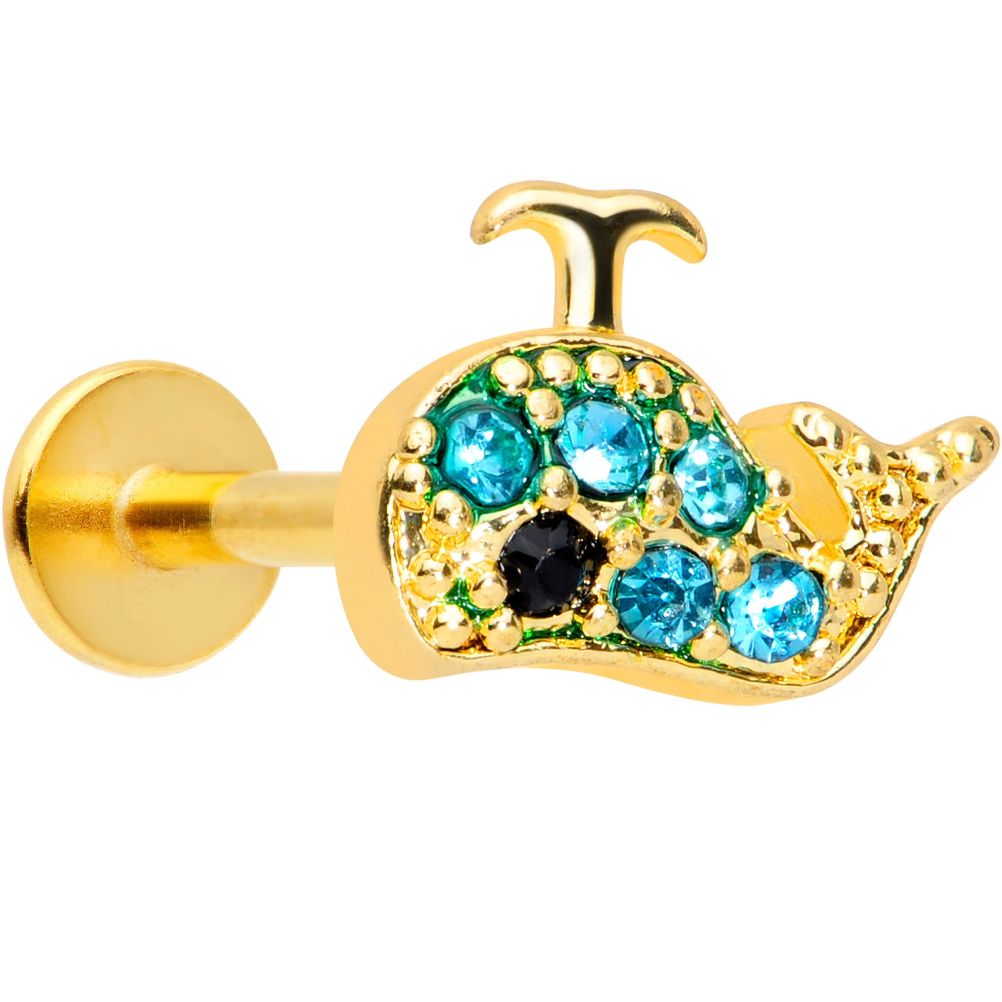 16 Gauge 5/16 Aqua Gem Gold Tone Water Whale Labret Monroe Tragus