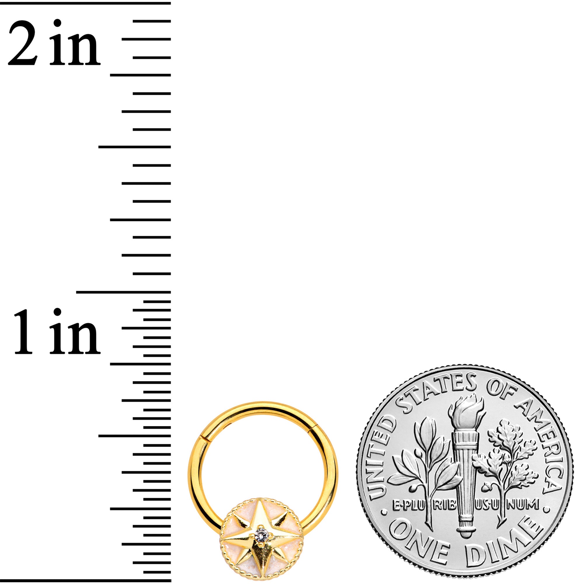 16 Gauge 3/8 Clear Gem Gold Tone Sailors Compass Hinged Segment Ring