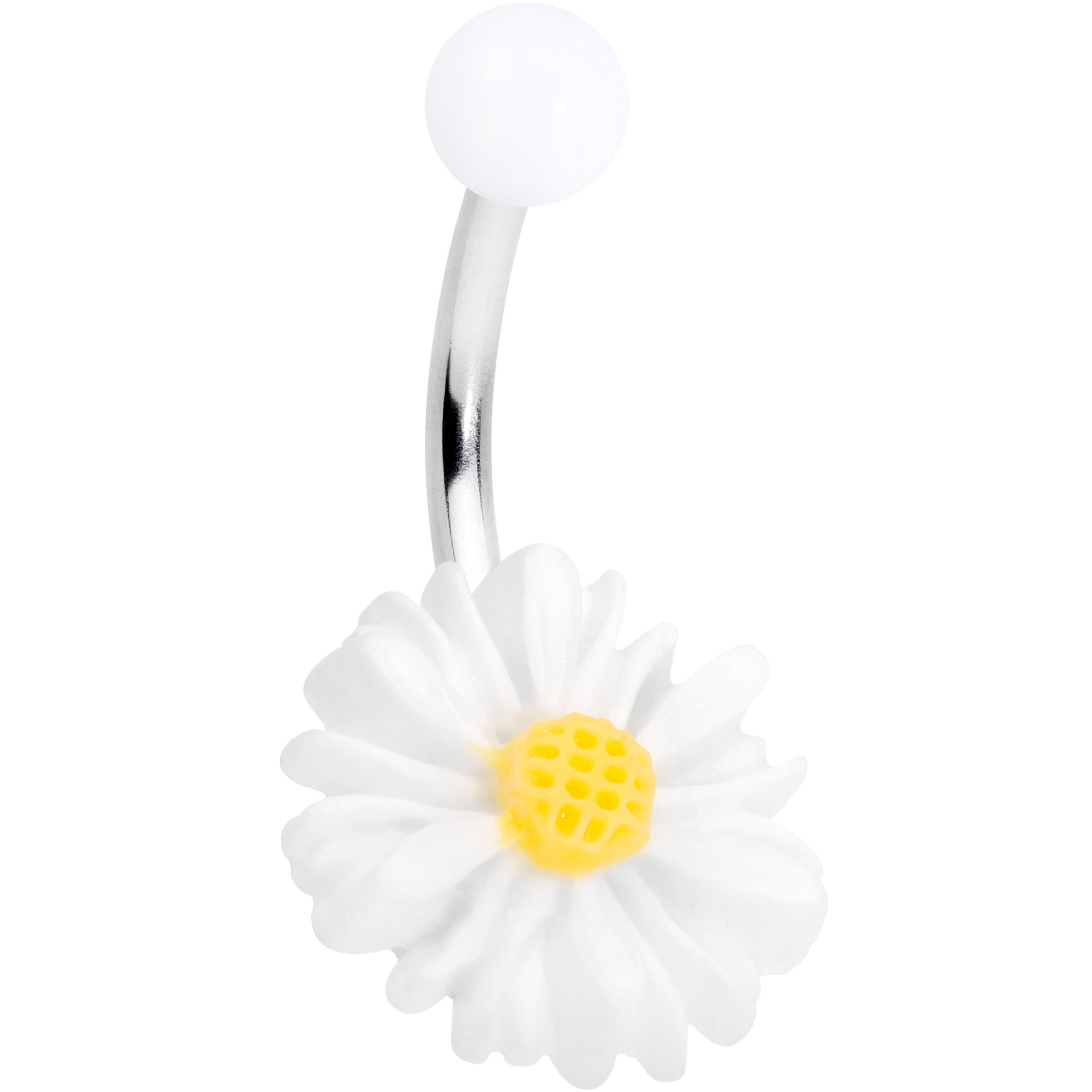 White Daisy Flower Clear Glitter Acrylic Belly Ring Set of 3