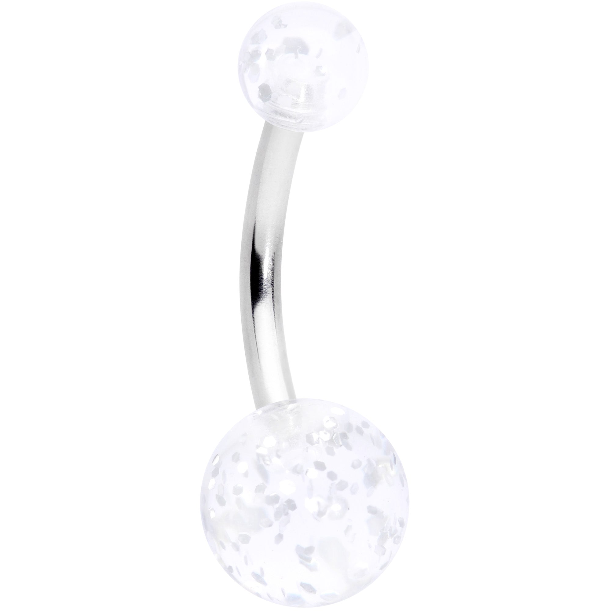 White Daisy Flower Clear Glitter Acrylic Belly Ring Set of 3