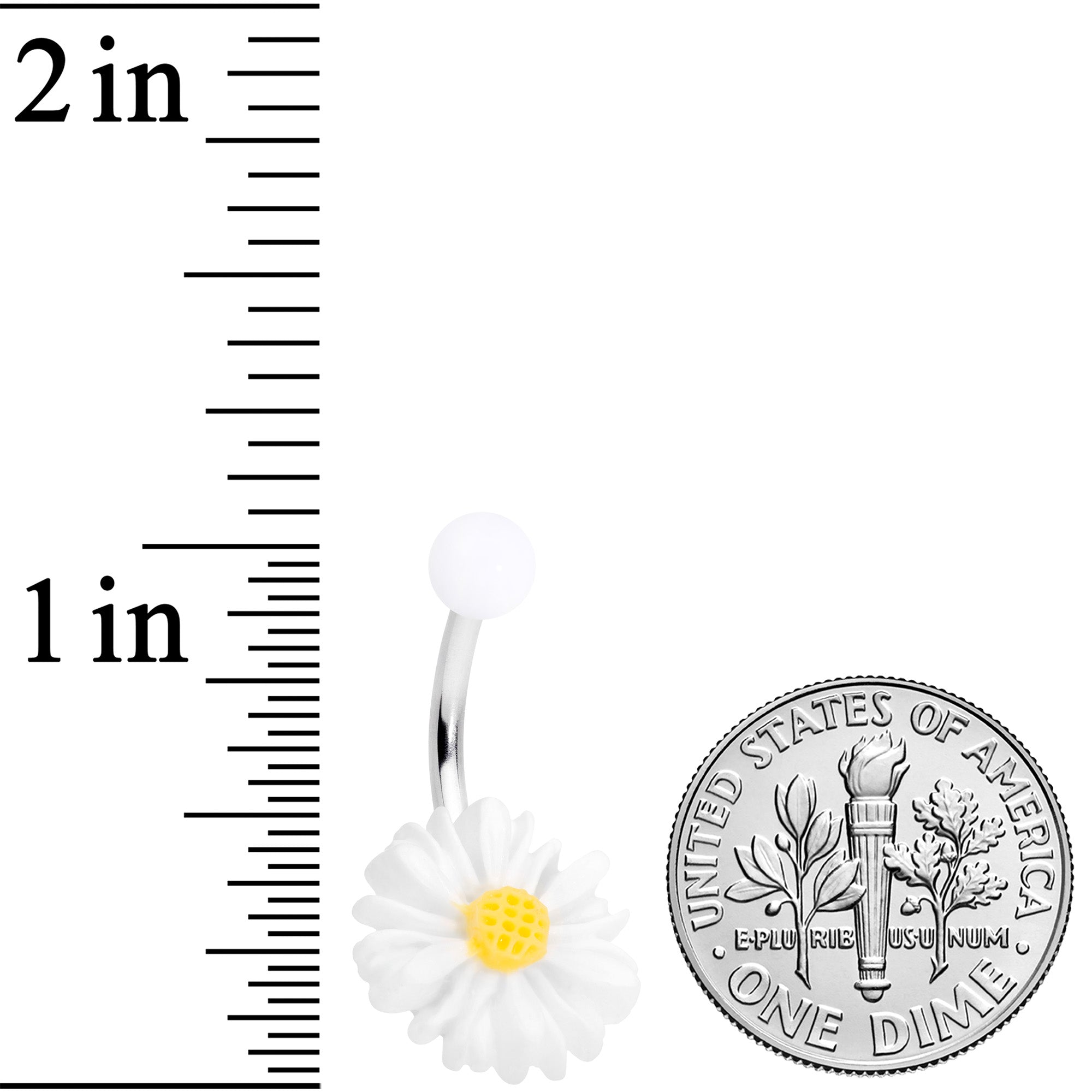 White Daisy Flower Clear Glitter Acrylic Belly Ring Set of 3