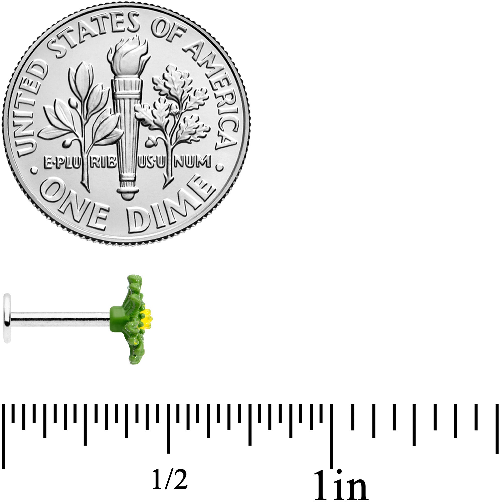16 Gauge 5/16 Green Daisy Flower Labret Monroe Tragus