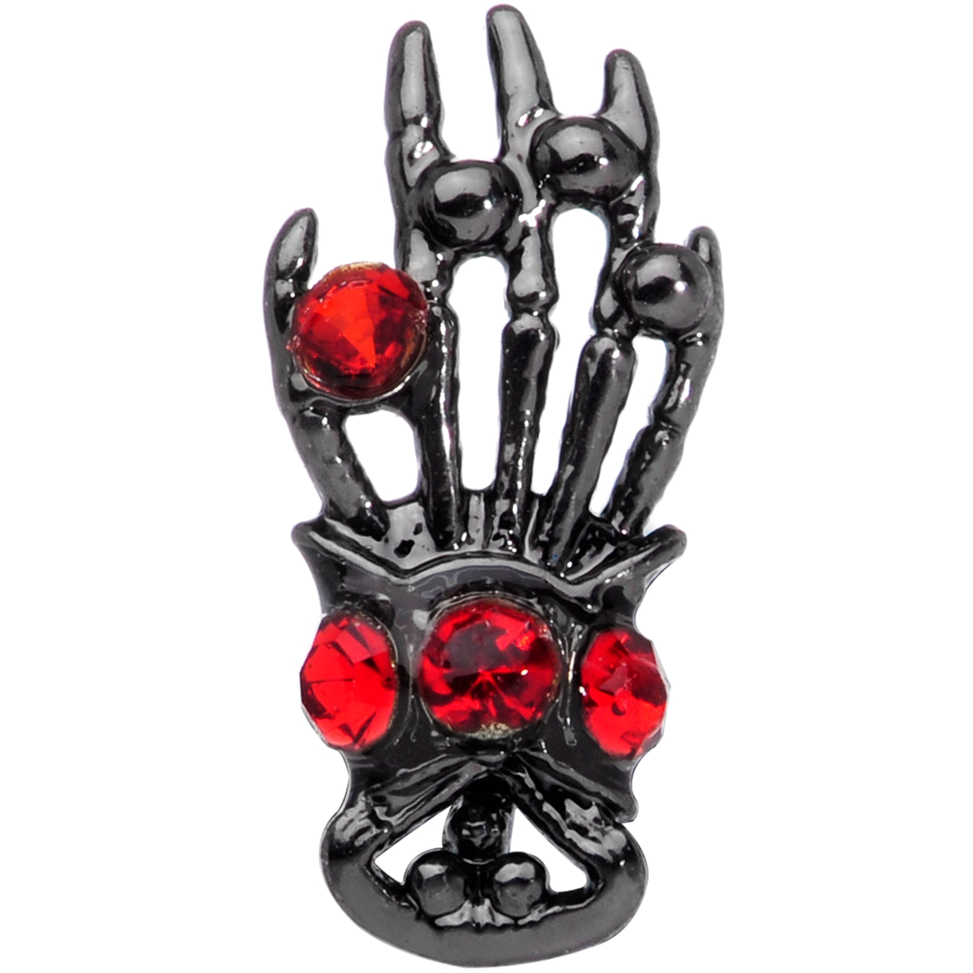 16 Gauge 1/4 Red Gem Black Skeleton Hand Halloween Cartilage Tragus