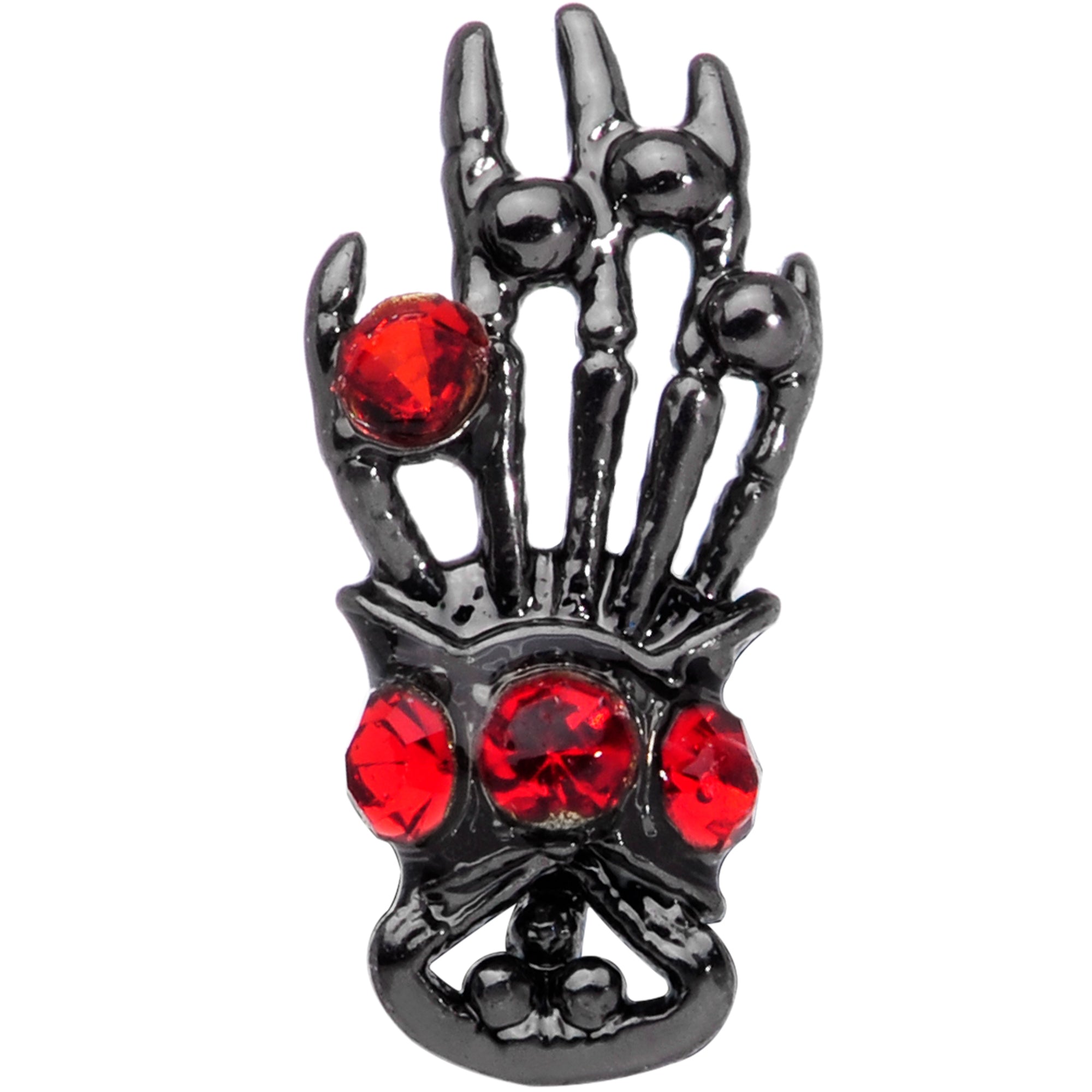 16 Gauge 5/16 Red Gem Black Skeleton Hand Halloween Labret Tragus