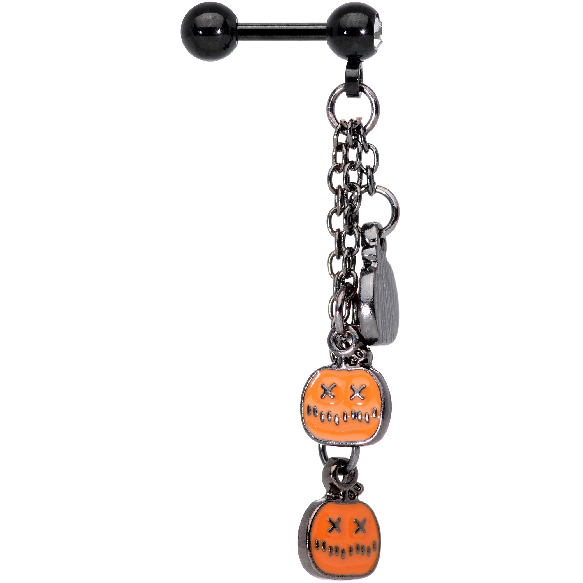 16 Gauge 1/4 Clear Gem Black Halloween Pumpkin Dangle Cartilage