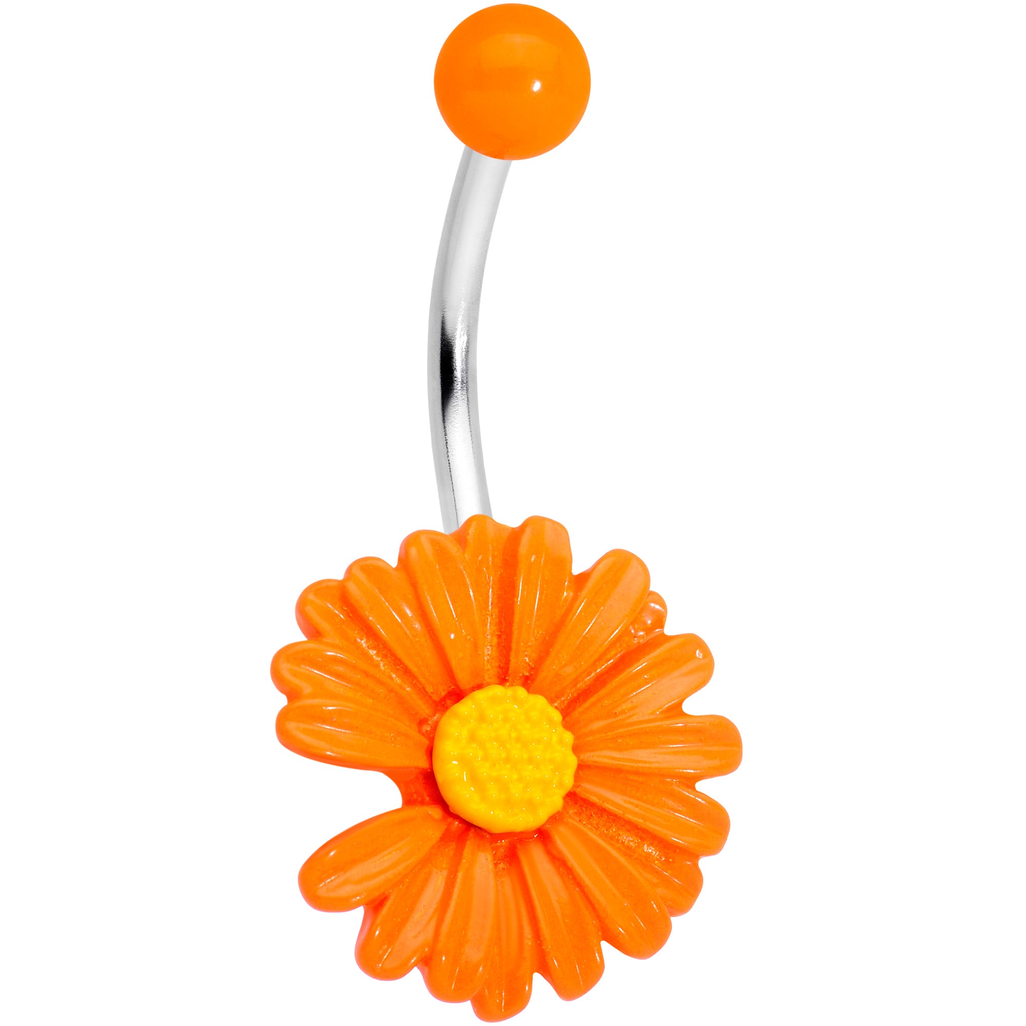 Orange Daisy Flower Belly Ring