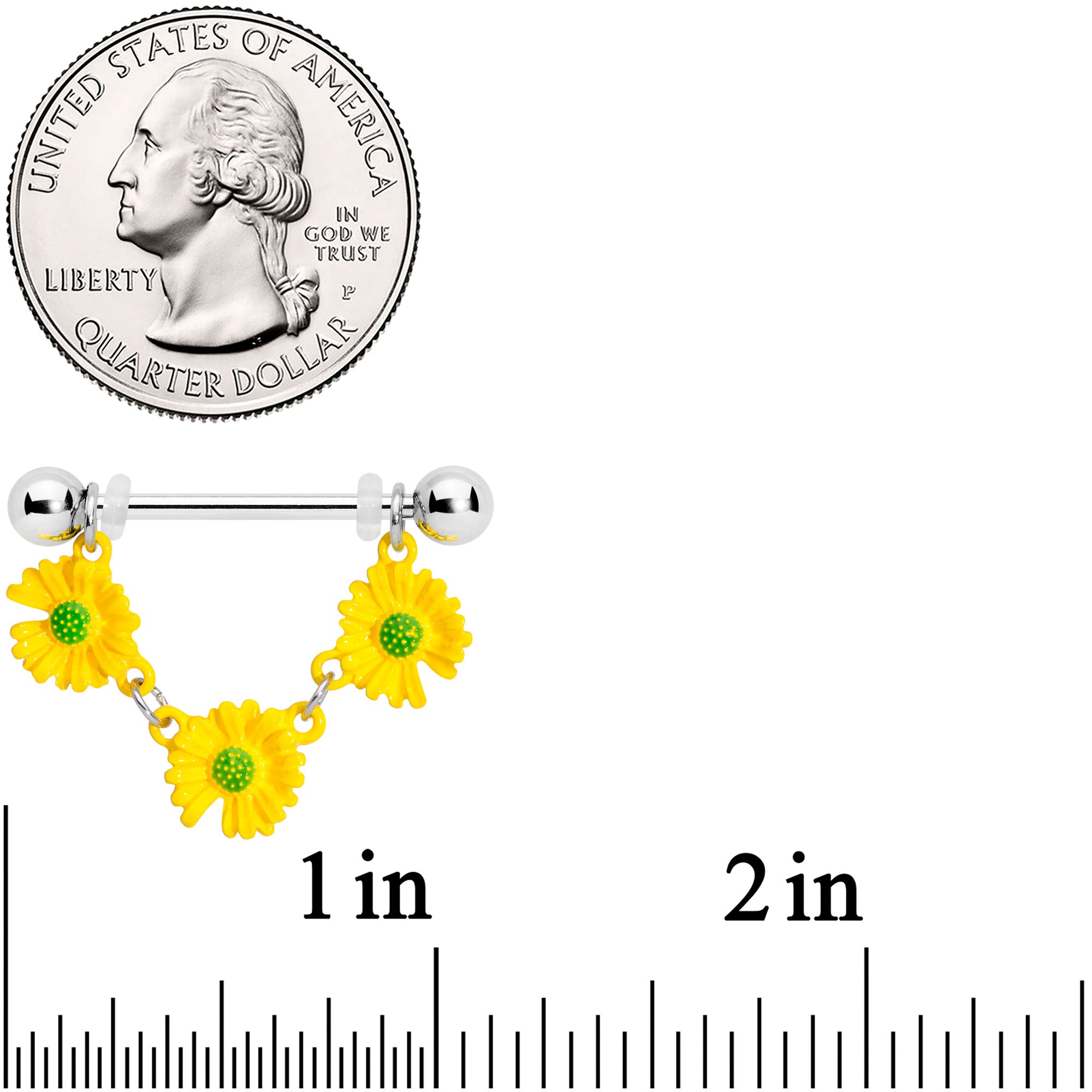 14 Gauge 13/16 Yellow Daisy Chain Dangle Nipple Ring Set