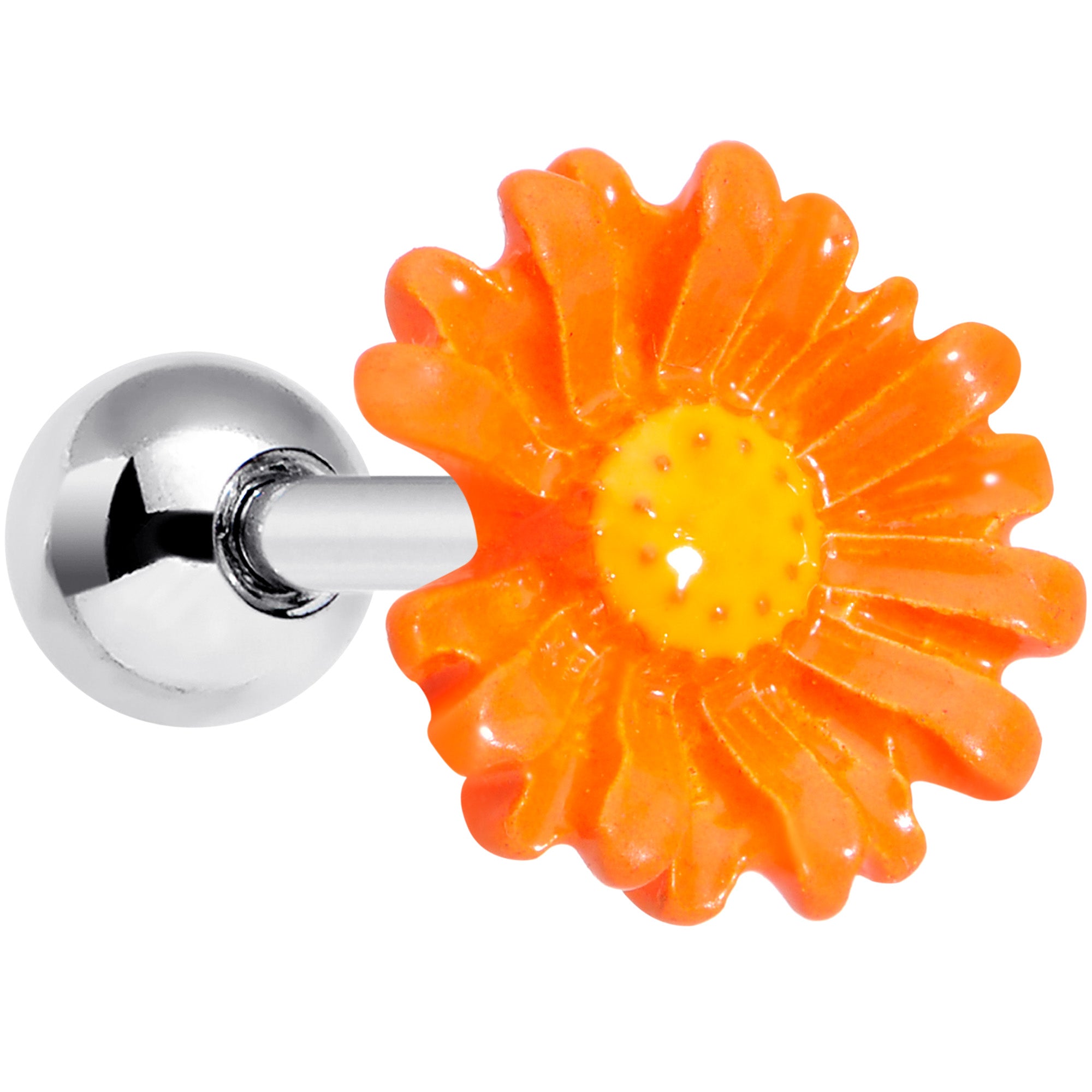 16 Gauge 1/4 Orange Daisy Flower Cartilage Tragus Earring