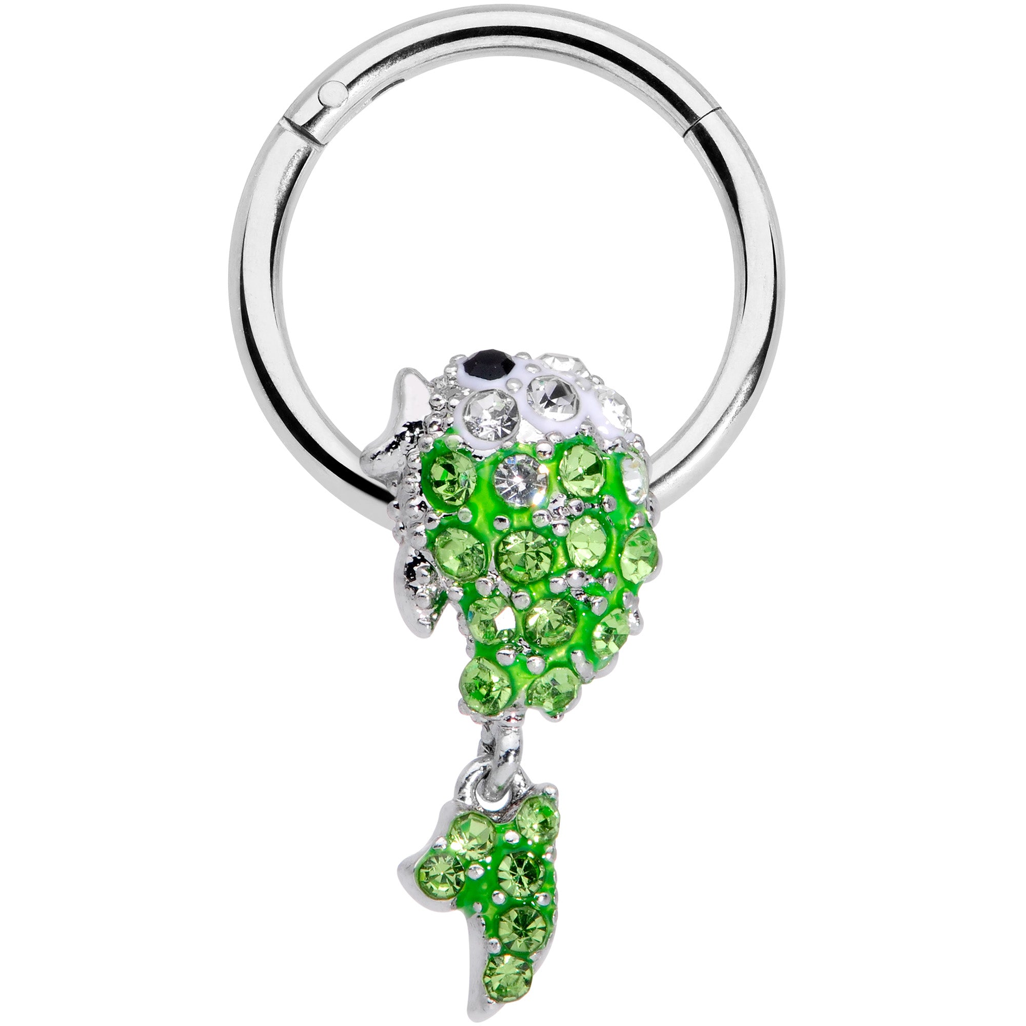 16 Gauge 3/8 Green Gem Sweet Fish Dangle BCR Captive Bead Ring