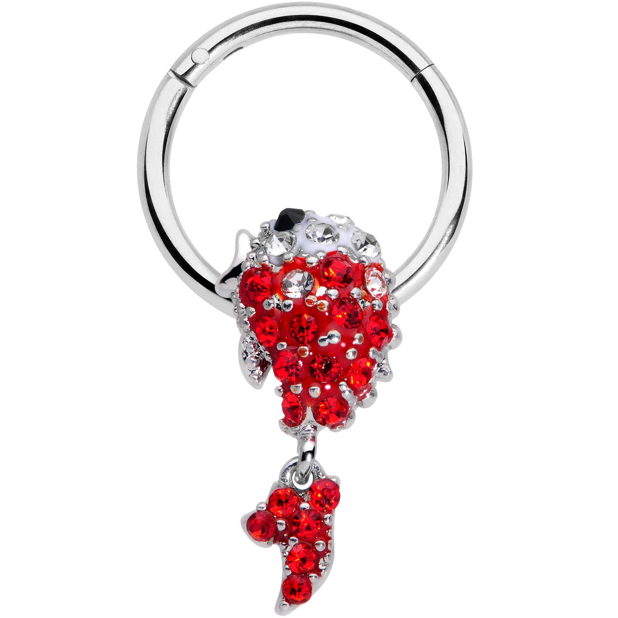 16 Gauge 3/8 Red Gem Sweet Fish Dangle BCR Captive Bead Ring