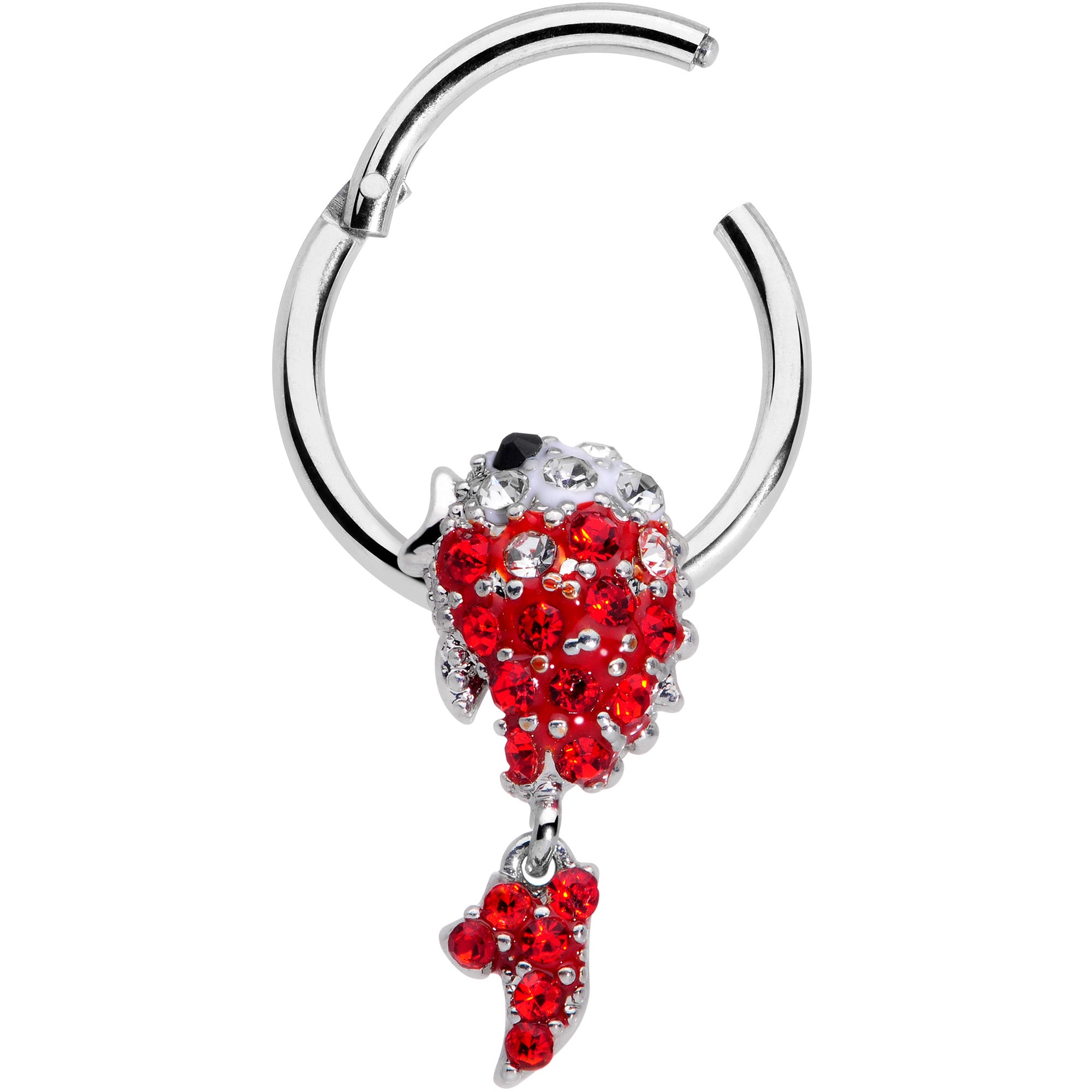 16 Gauge 3/8 Red Gem Sweet Fish Dangle BCR Captive Bead Ring