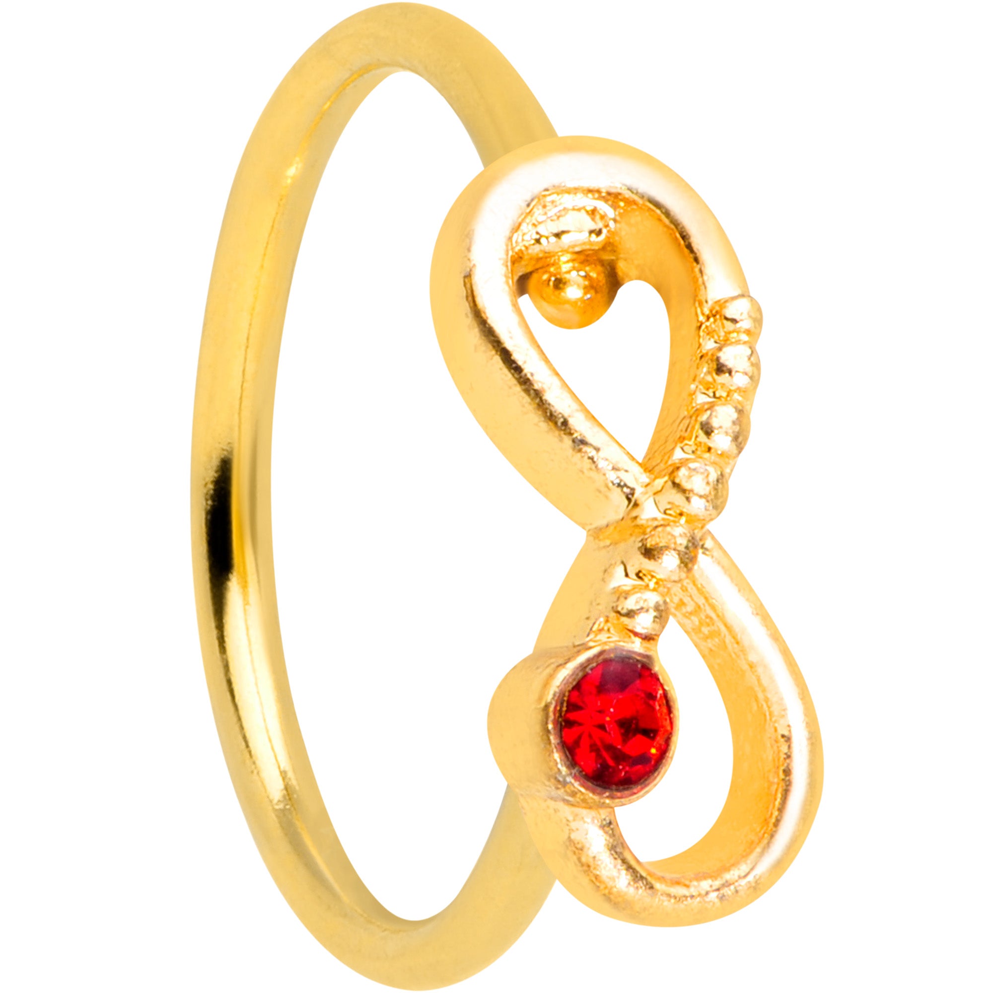 20 Gauge 5/16 Red Gem Gold Tone Infinity Love Nose Hoop