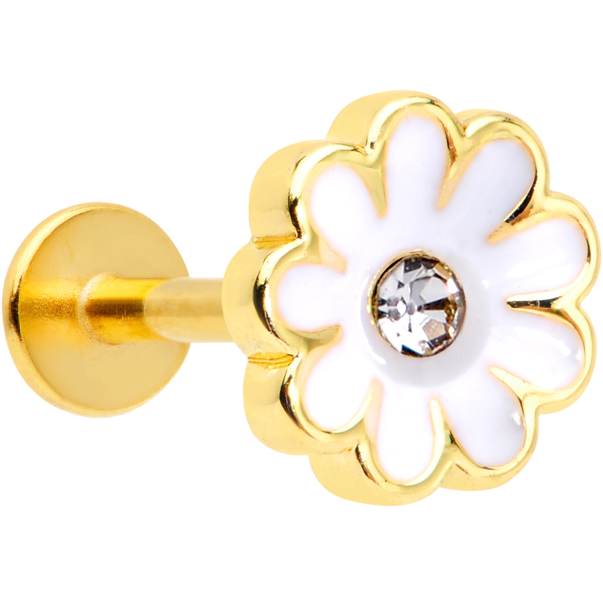 16 Gauge 5/16 Clear Gem Gold Tone Daisy Flower Labret Monroe Tragus