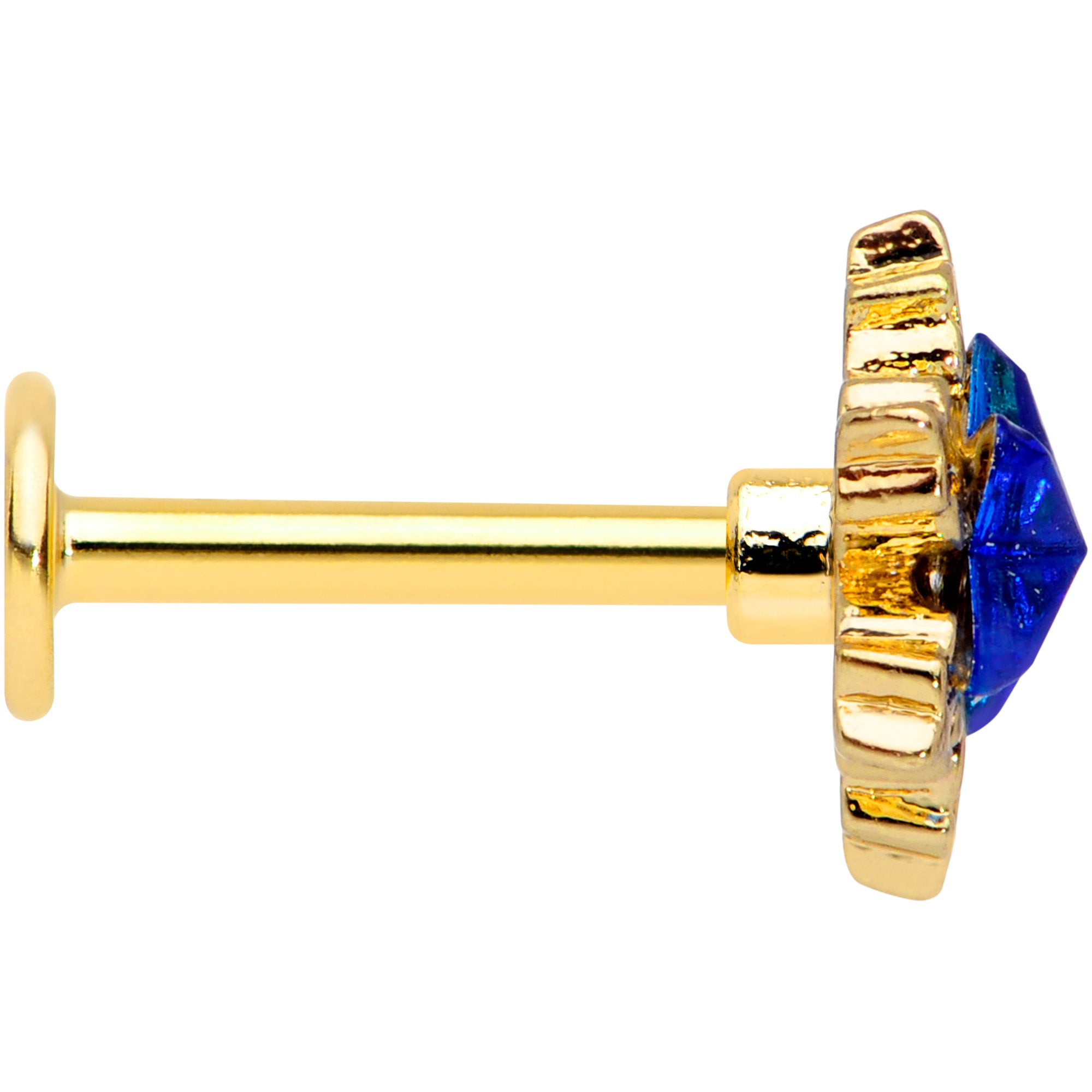 16 Gauge 5/16 Blue Gem Gold Tone Star Labret Monroe Tragus