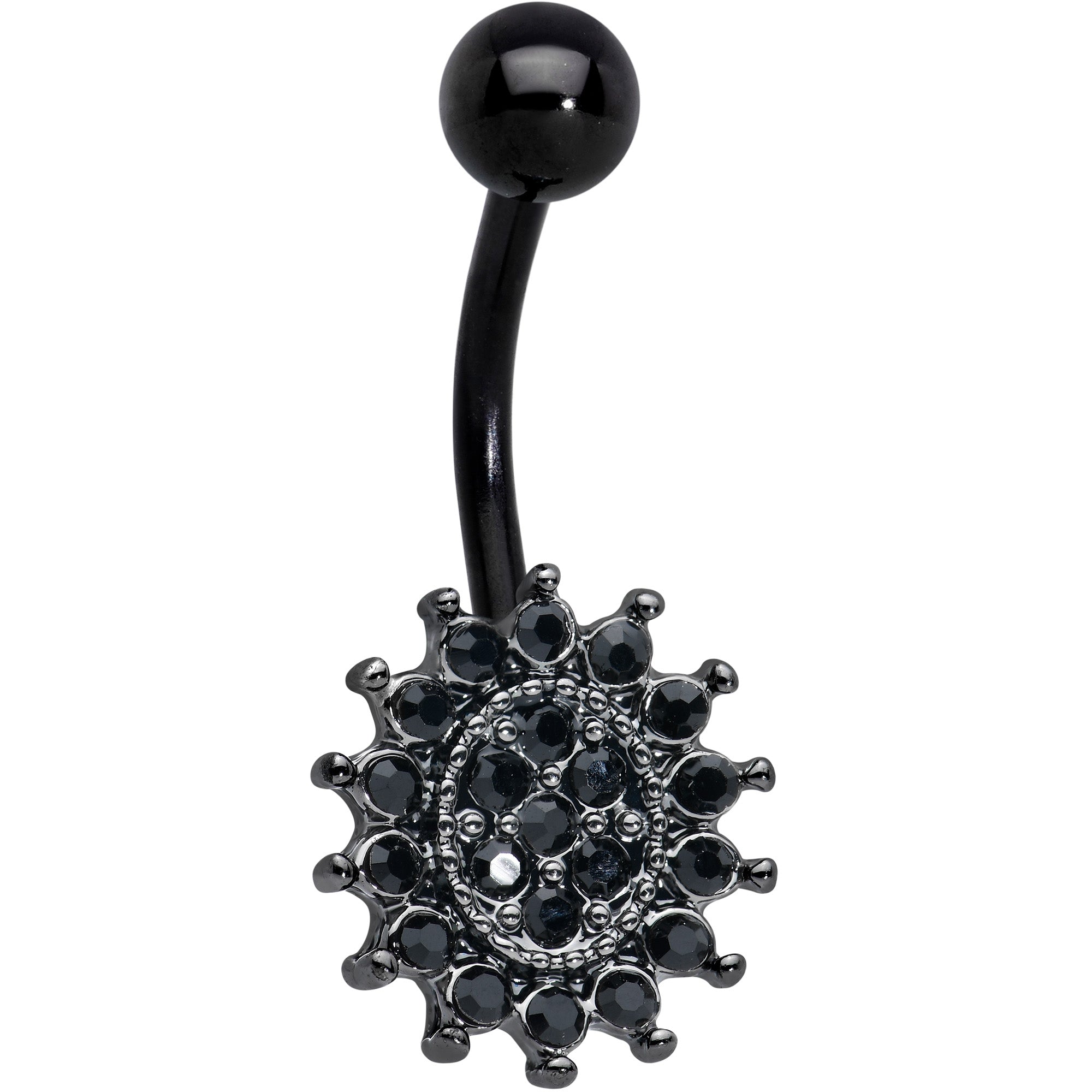 Black Gem Black Oval Gothic Sunburst Belly Ring