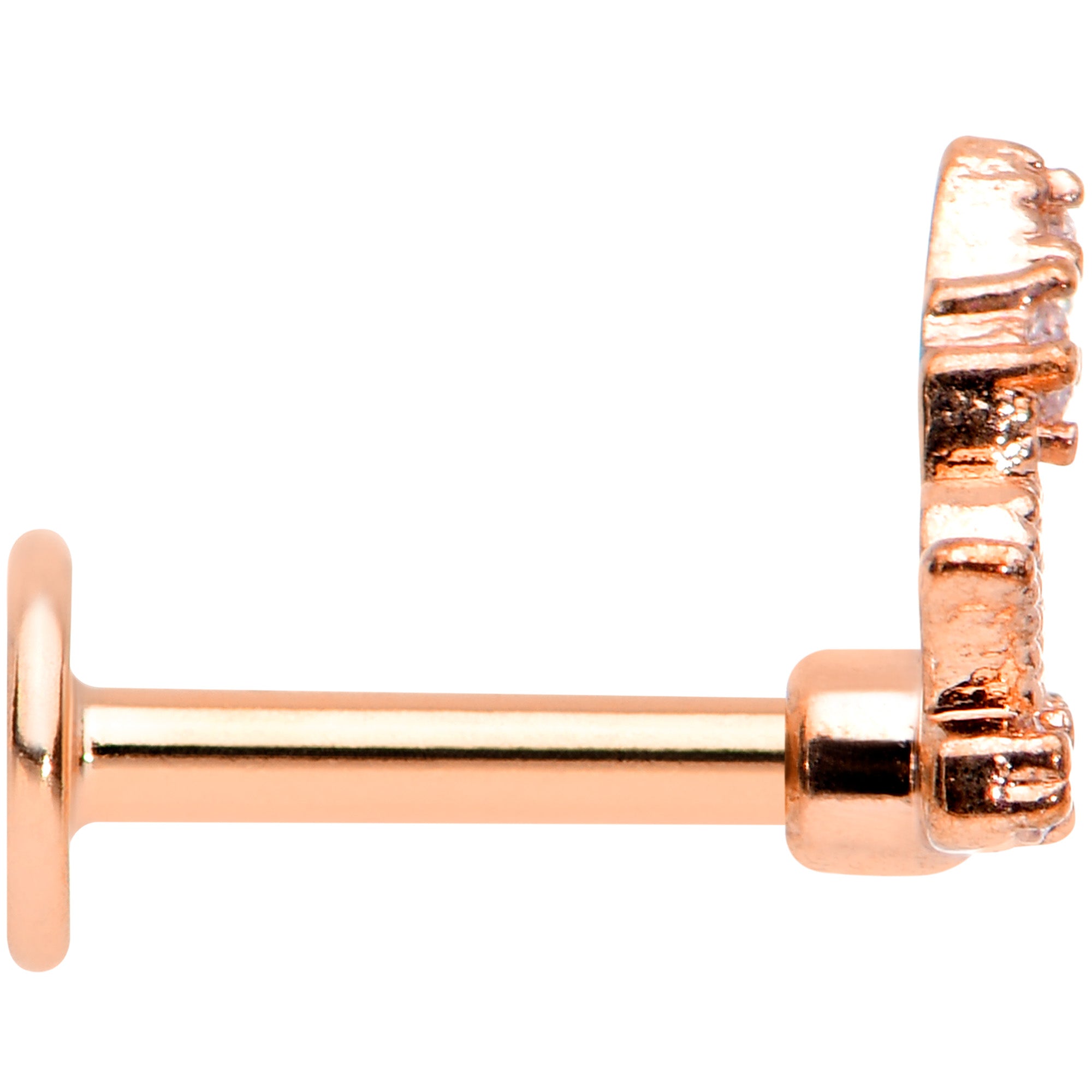 16 Gauge 1/4 Clear Gem Rose Gold Tone Royal Crown Labret Monroe Tragus