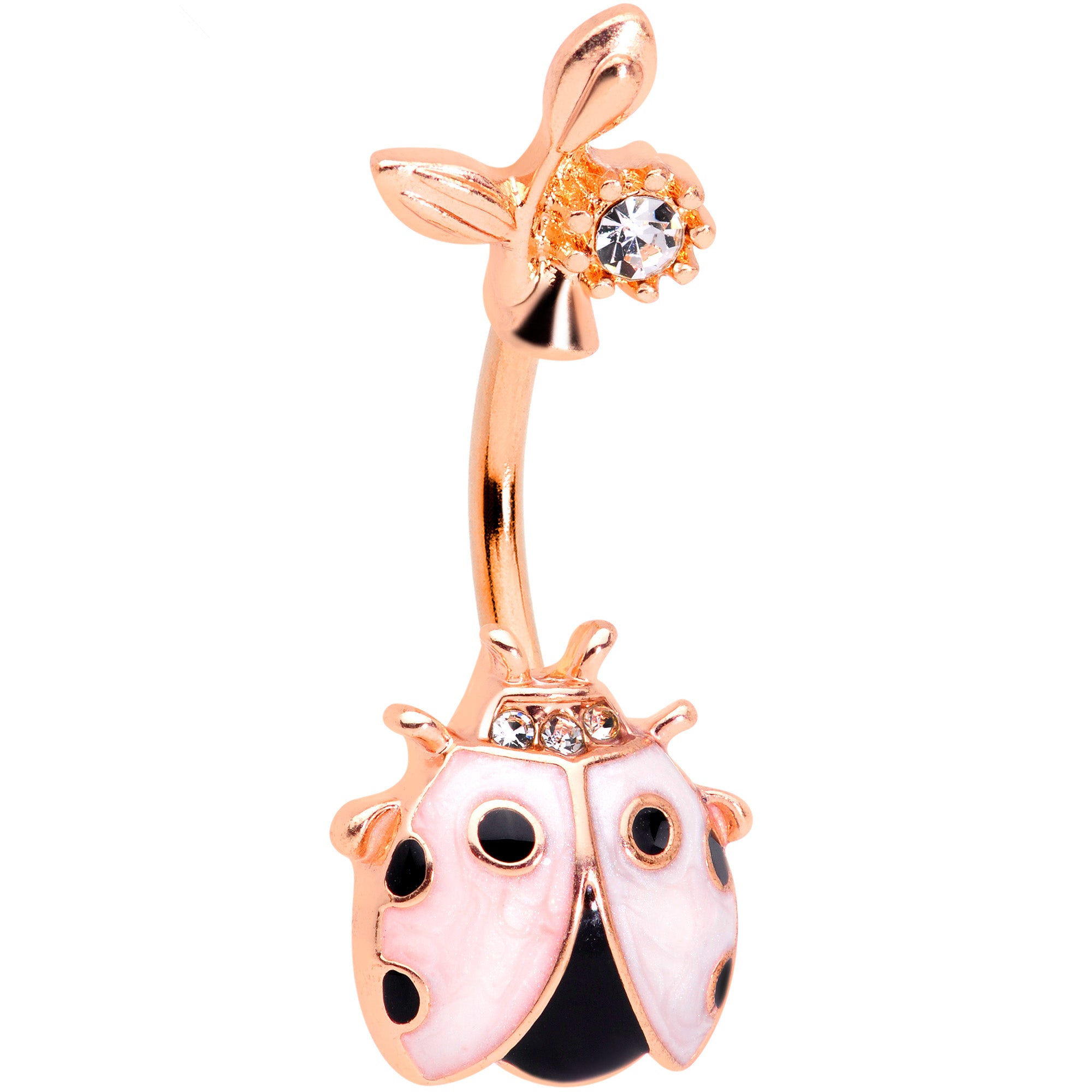 Clear Gem Rose Gold Tone Ladybug Tiny Flower Belly Ring