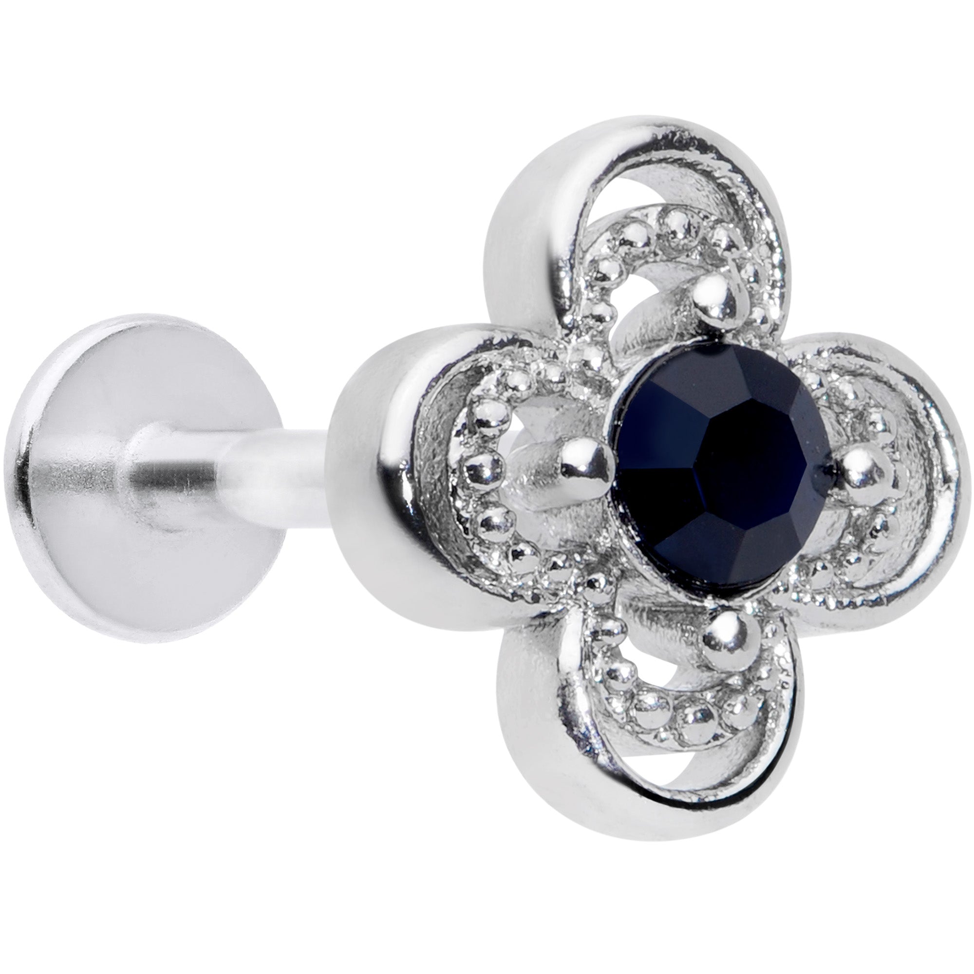 16 Gauge 5/16 Blue Gem Stylized Deco Cross Labret Monroe Tragus