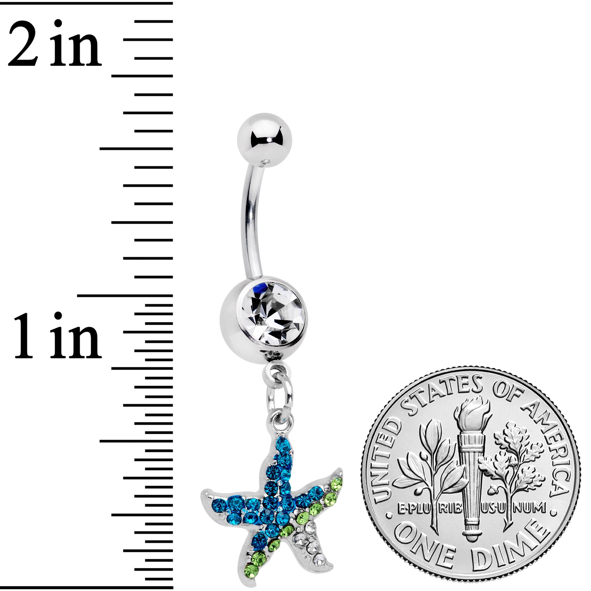 Clear Blue Green Gem Glam Starfish Dangle Belly Ring