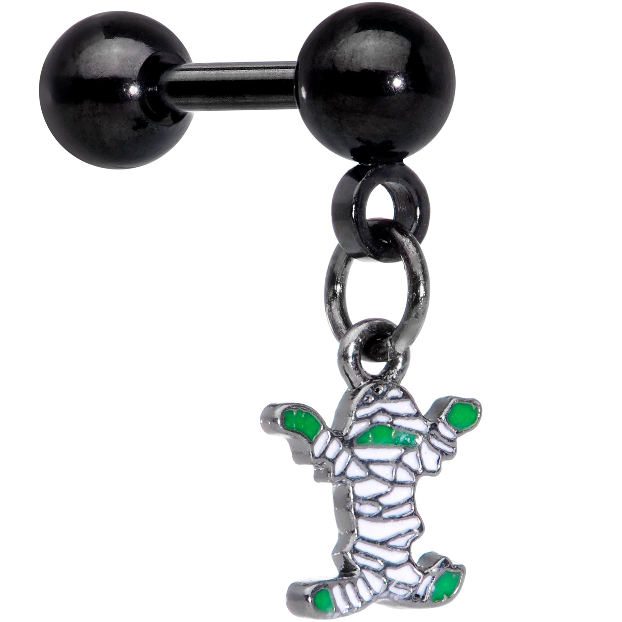 16 Gauge 1/4 Black Green Mummy Halloween Dangle Cartilage Earring