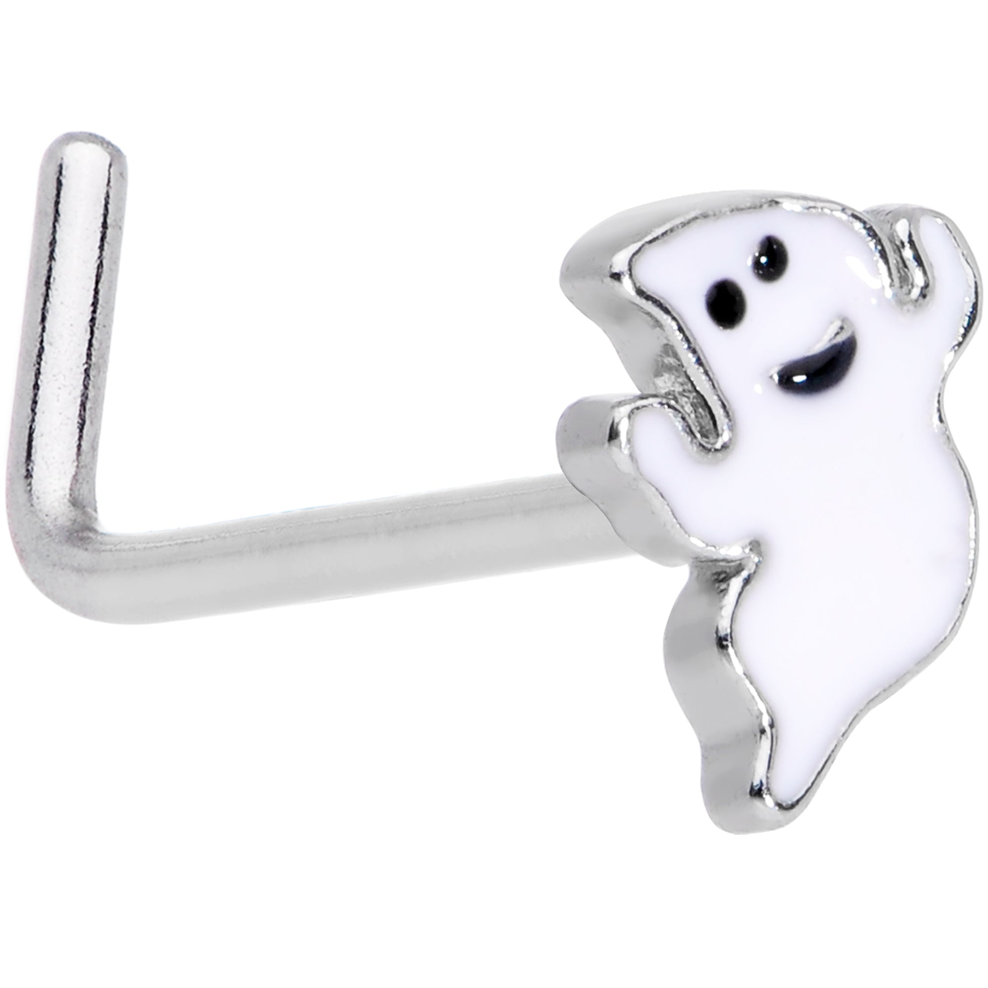 20 Gauge 7mm Happy Ghost Halloween L Shaped Nose Ring