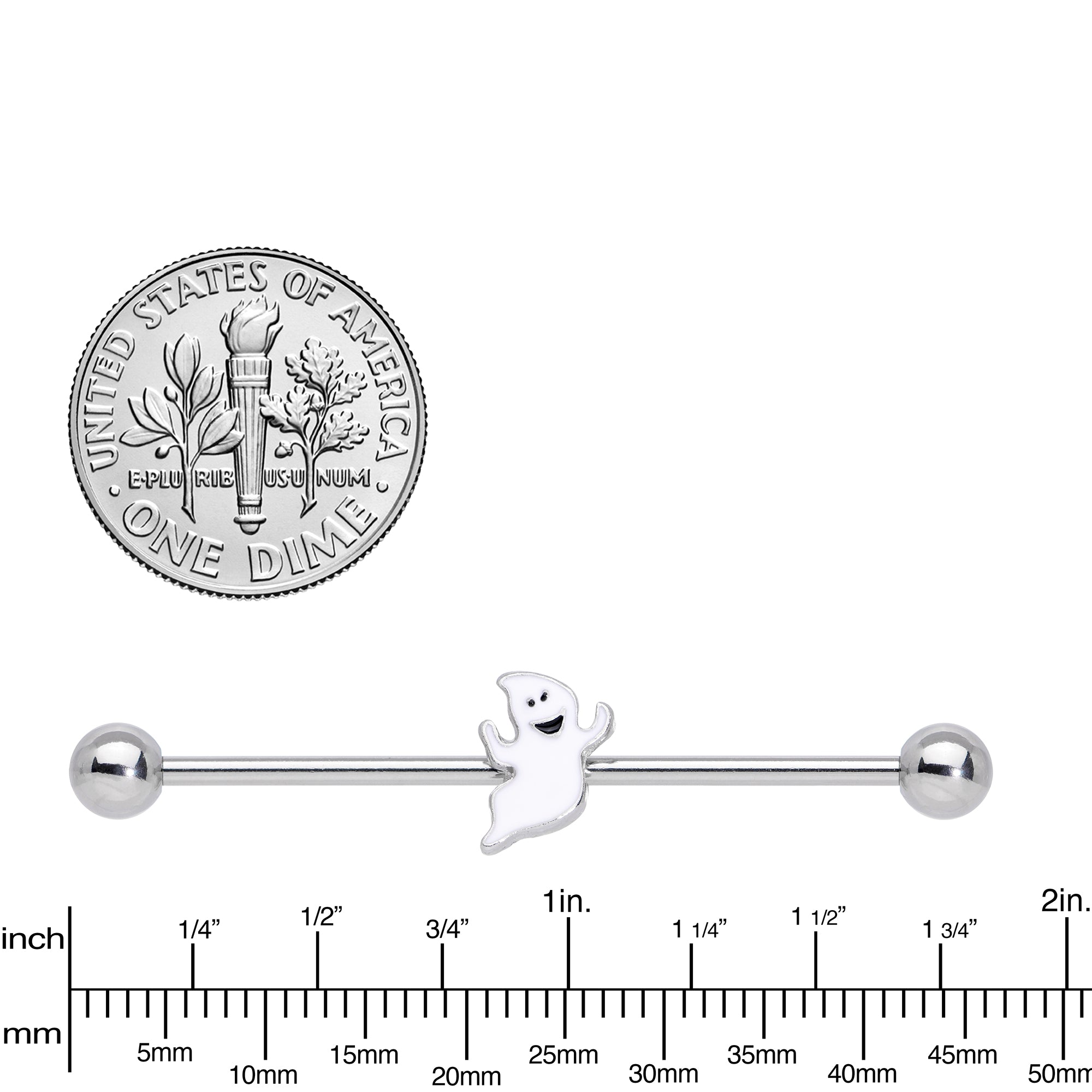 14 Gauge Happy Ghost Halloween Industrial Barbell 38mm