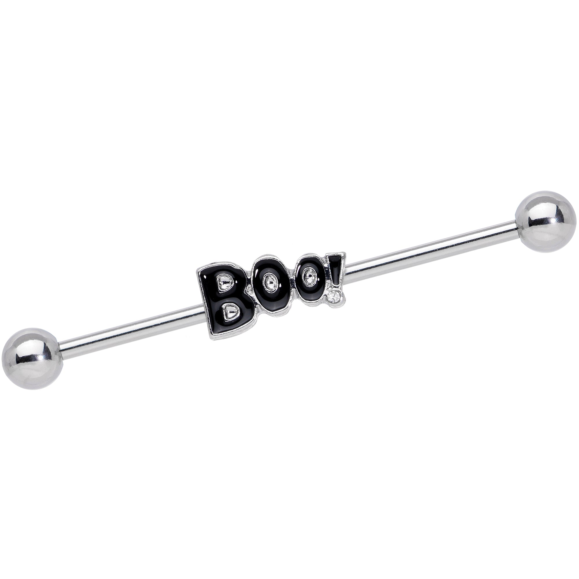 14 Gauge Clear Gem Black Boo Halloween Industrial Barbell 38mm