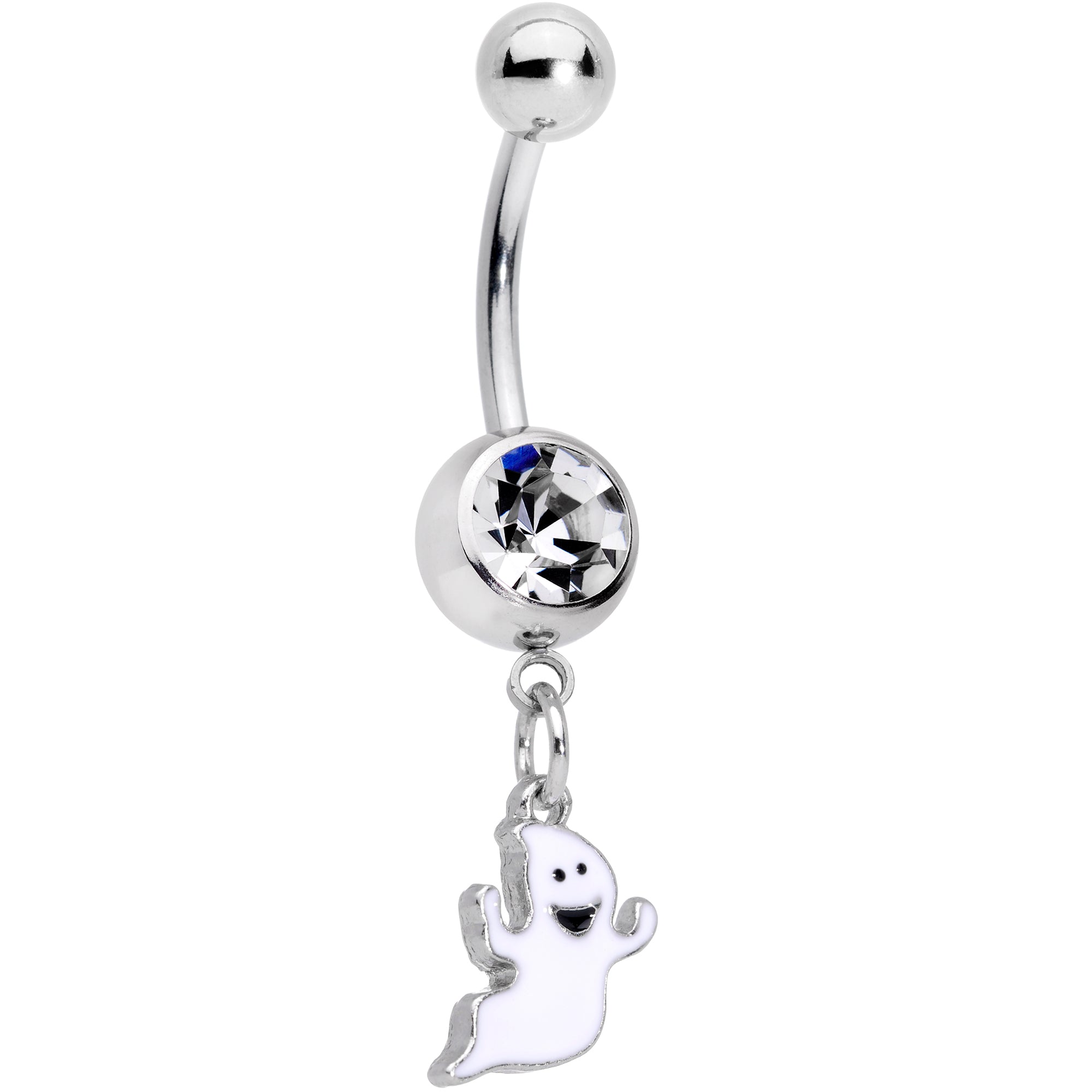 Clear Gem Fylying Halloween Ghost Dangle Belly Ring