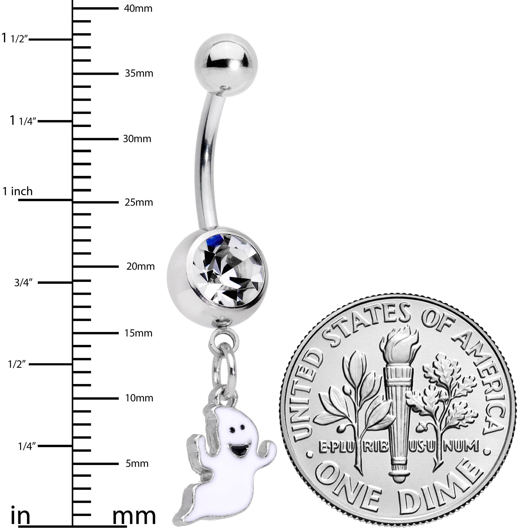 Clear Gem Fylying Halloween Ghost Dangle Belly Ring