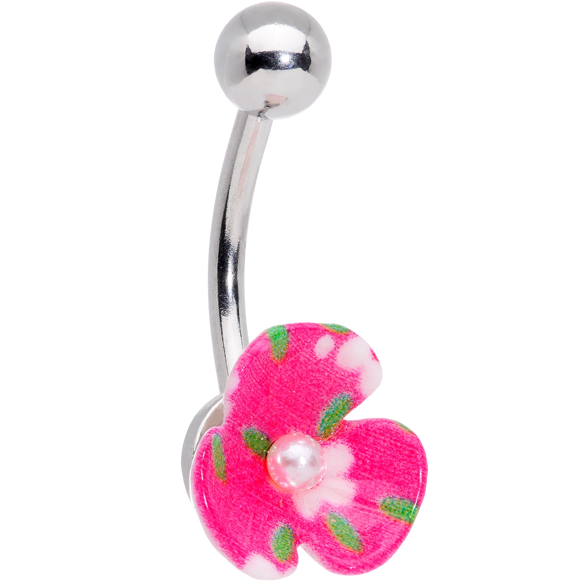 Pink Gem White Pink Flower Pearlescent Belly Ring Set of 3