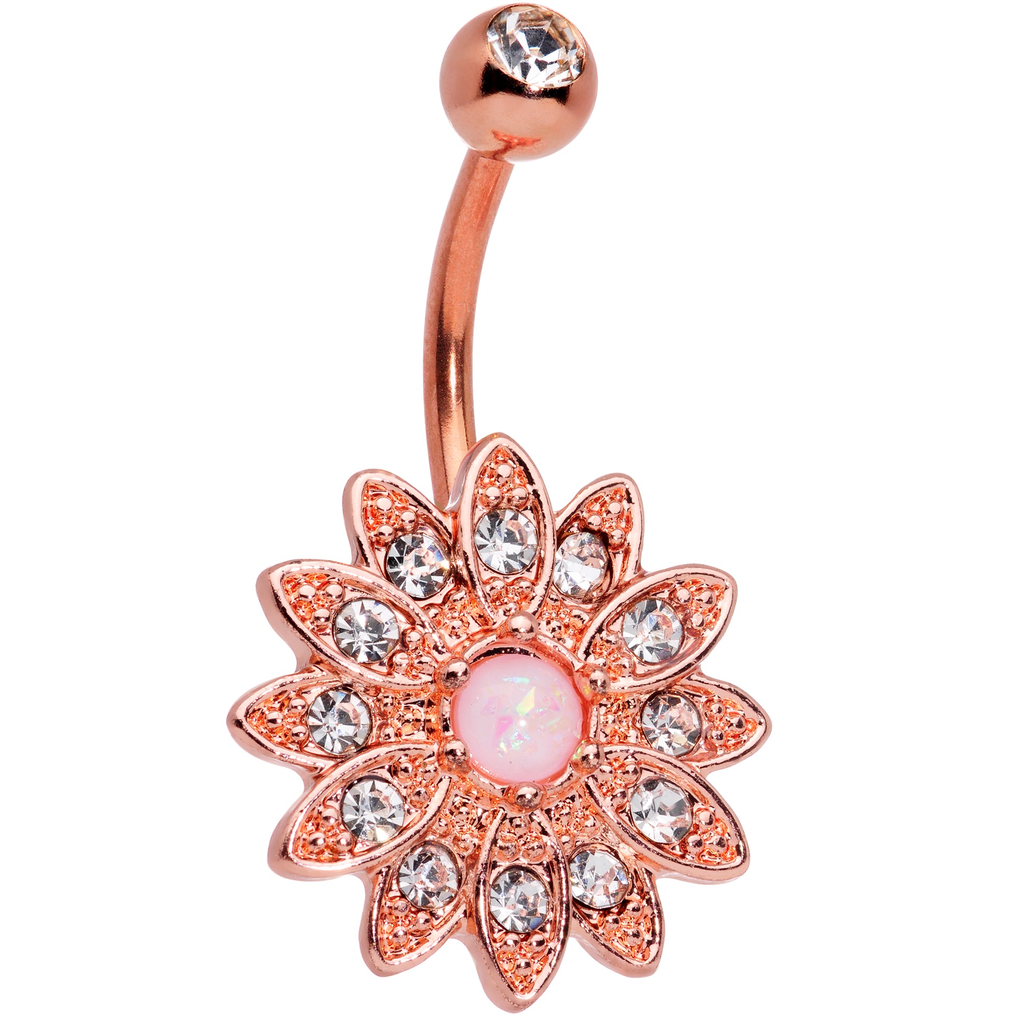 Aurora Clear Gem Rose Gold Tone Flower Belly Ring Set of 3