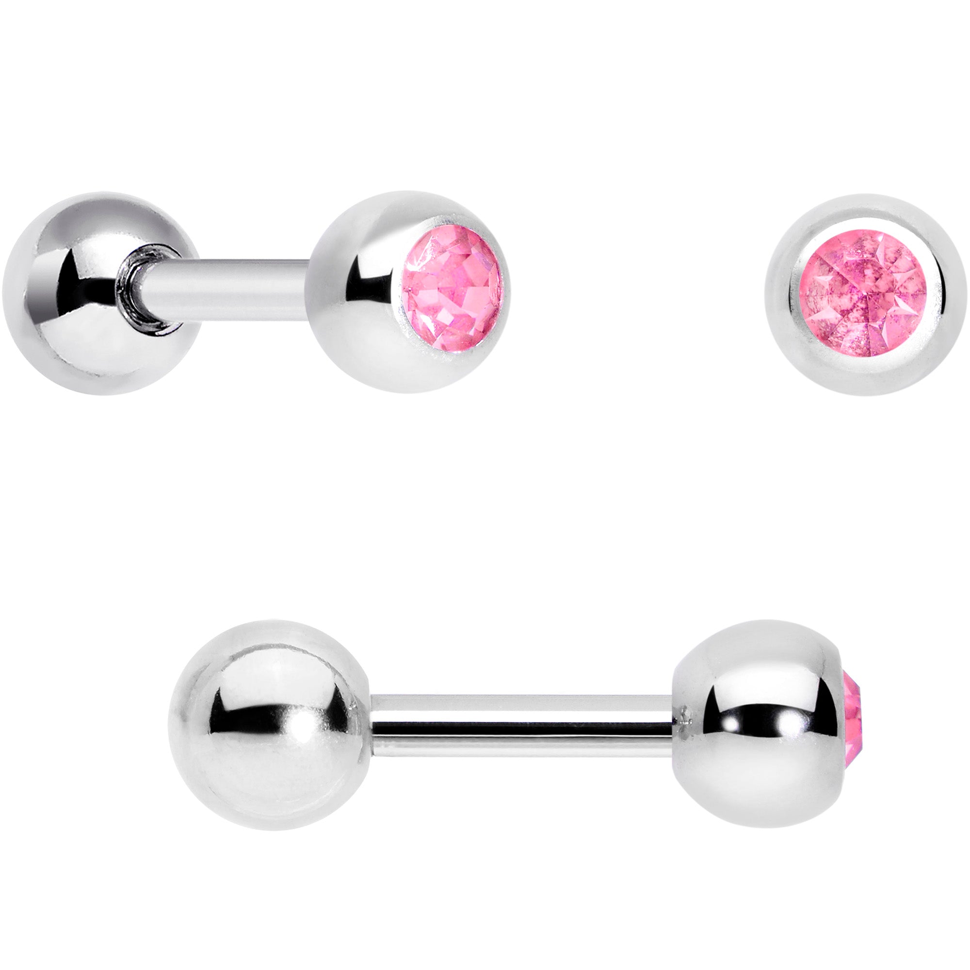 16 Gauge 1/4 Pink Aurora Gem Flower Cartilage Tragus Earring Set of 3