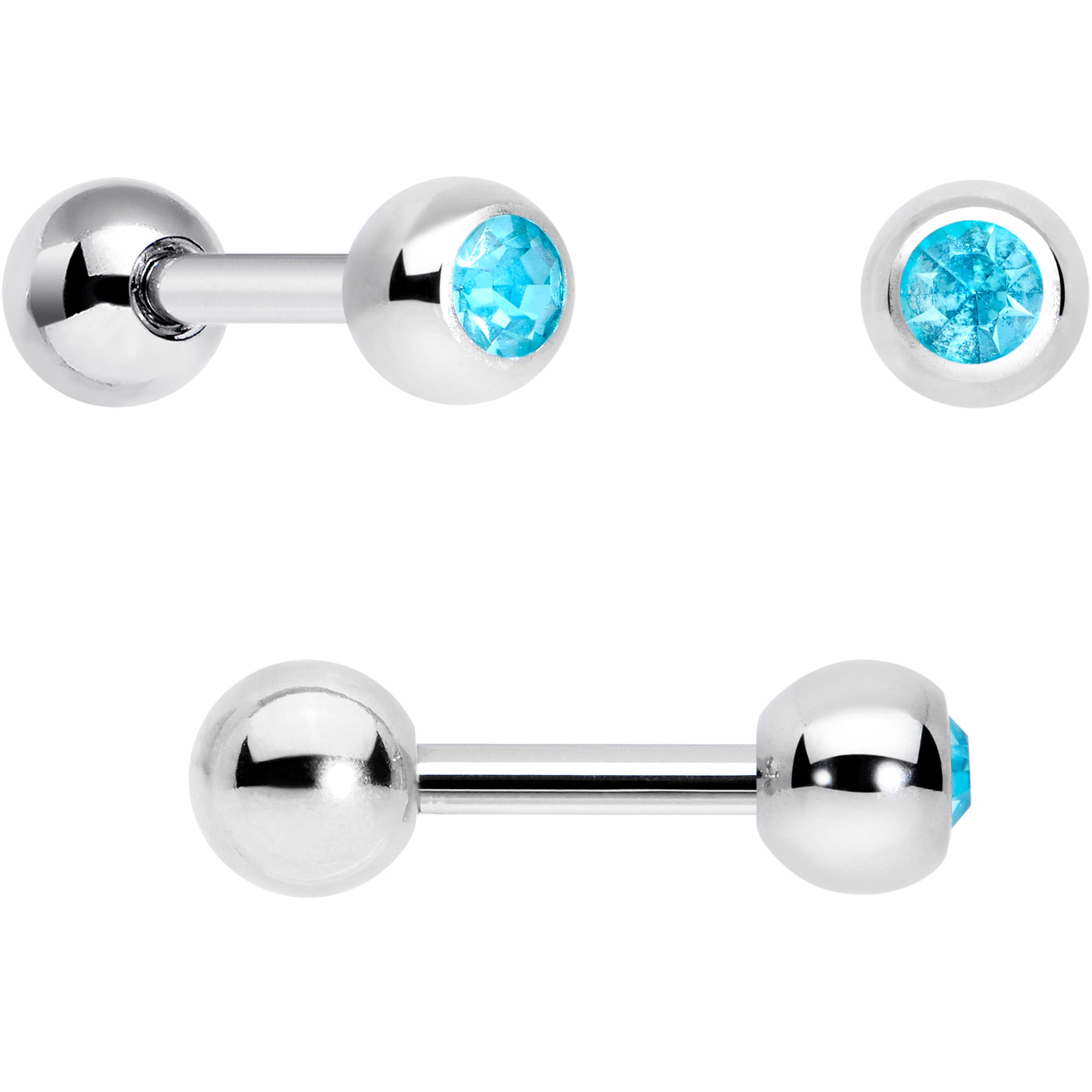 16 Gauge 1/4 Aqua Aurora Gem Flower Cartilage Tragus Earring Set of 3