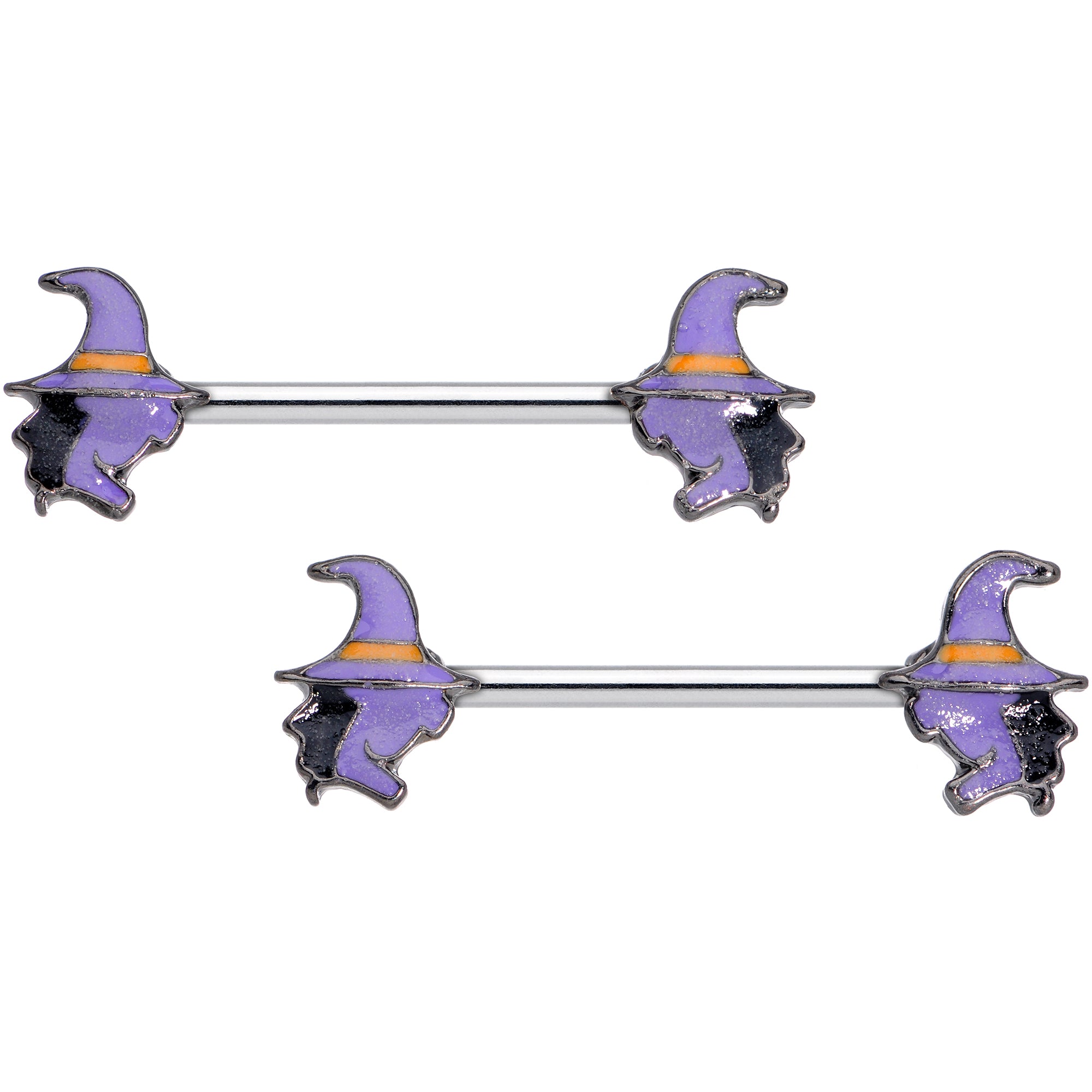 14 Gauge 5/8 Purple Witch Halloween Barbell Nipple Ring Set