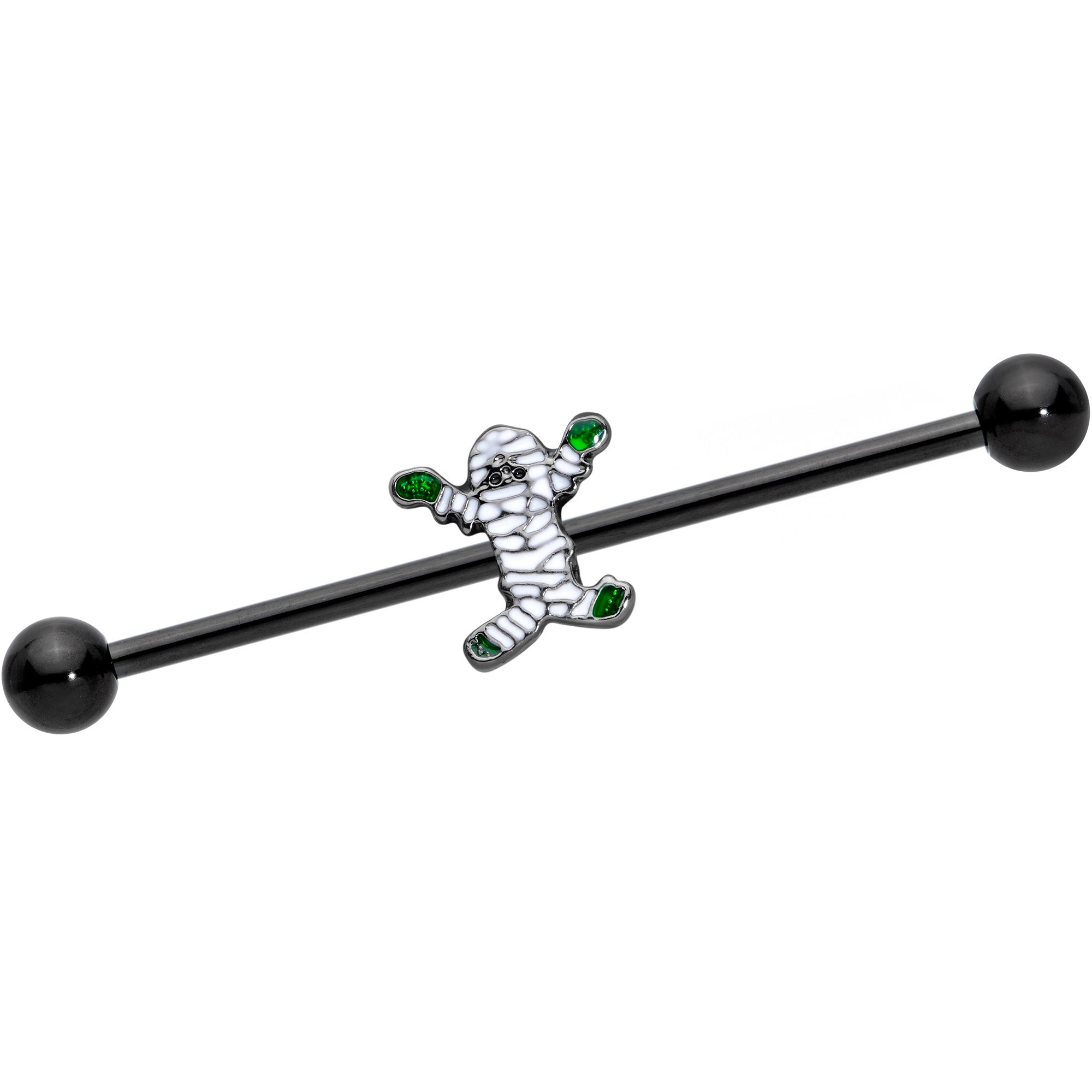 14 Gauge Black Green Mummy Halloween Industrial Barbell 38mm