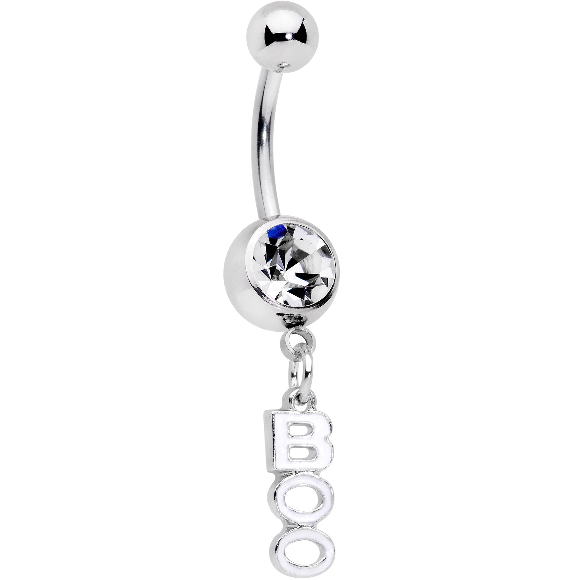 Clear Gem White Boo Halloween Dangle Belly Ring