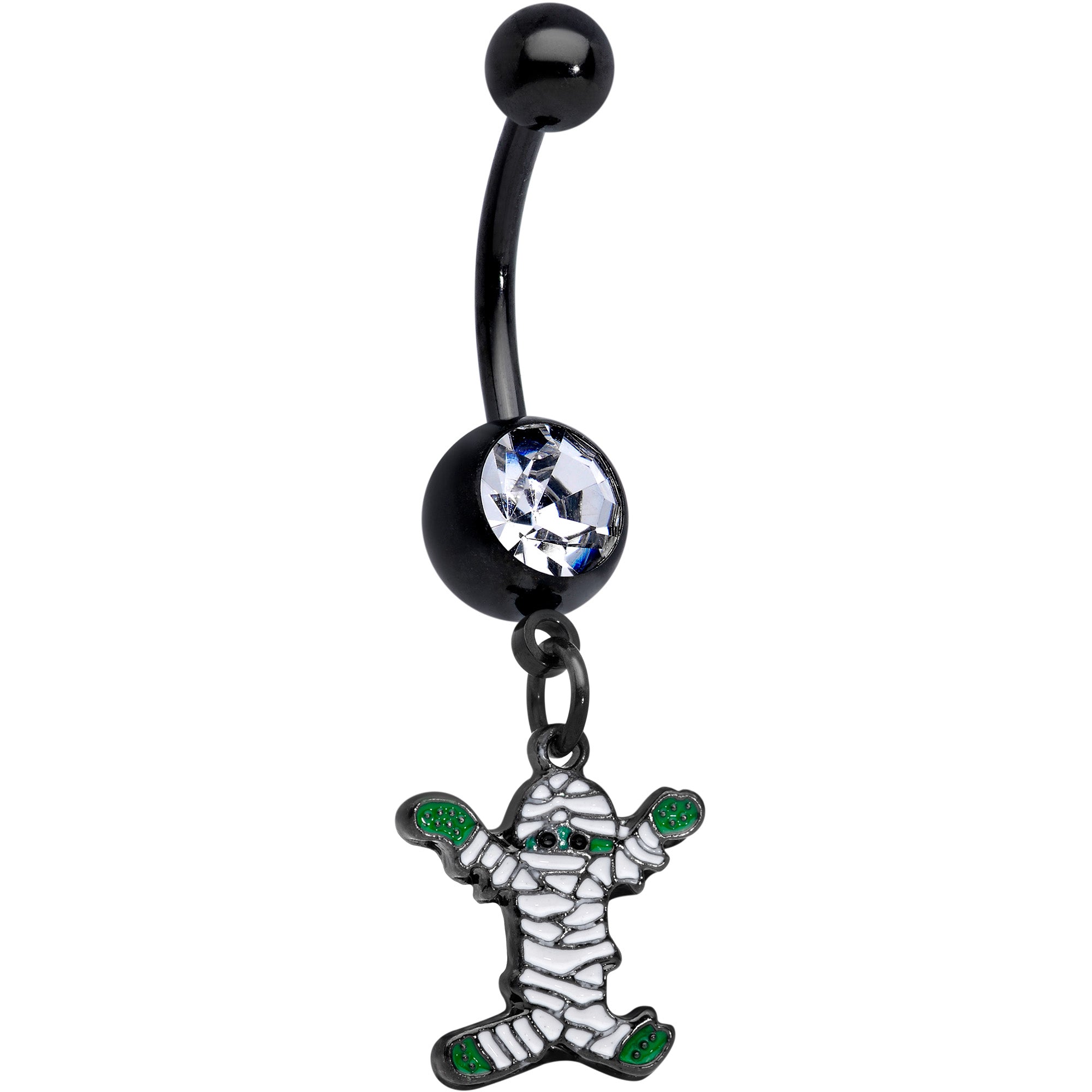 Clear Gem Black Green Mummy Halloween Dangle Belly Ring