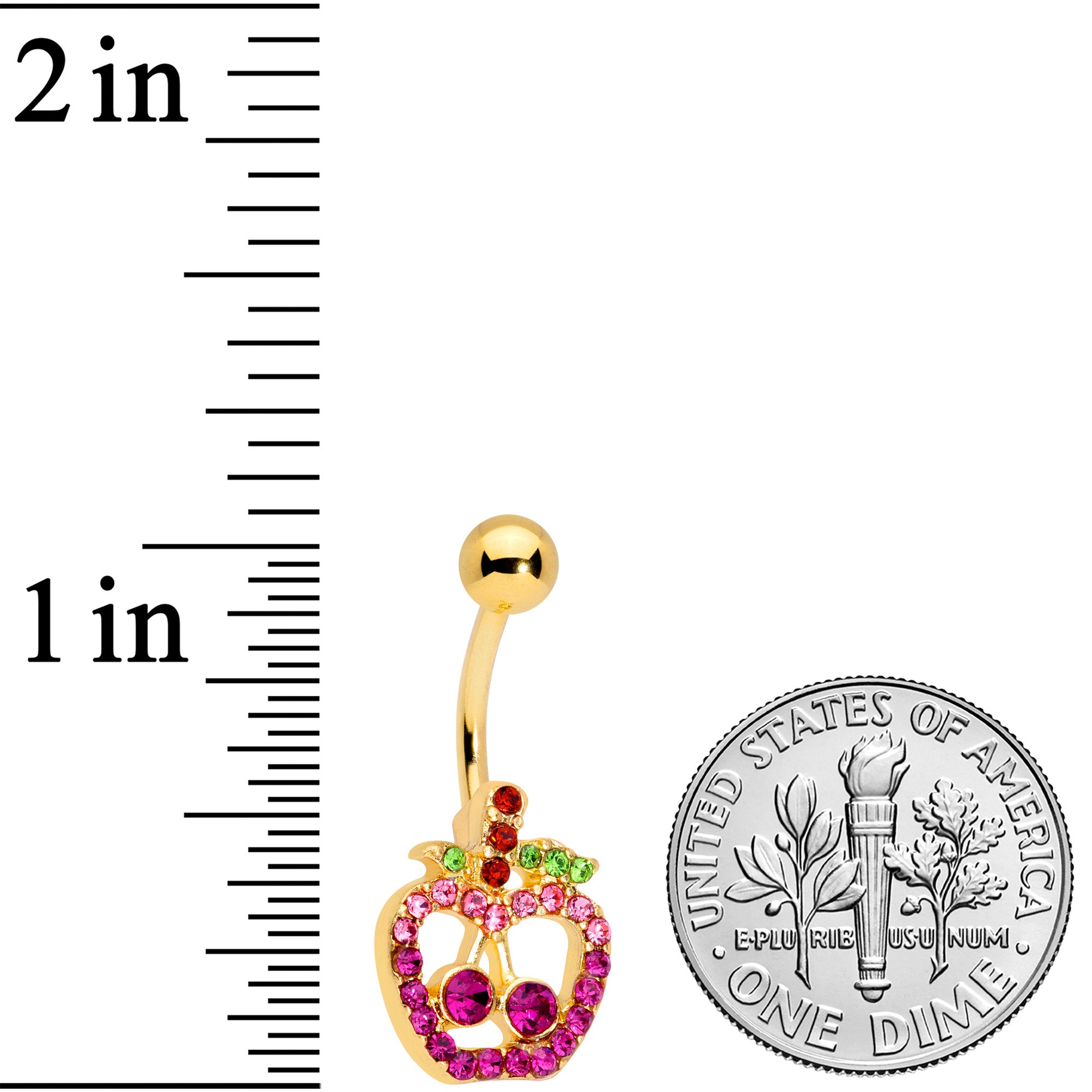 Pink Purple Gem Gold Tone Cherry Apple Fruit Belly Ring