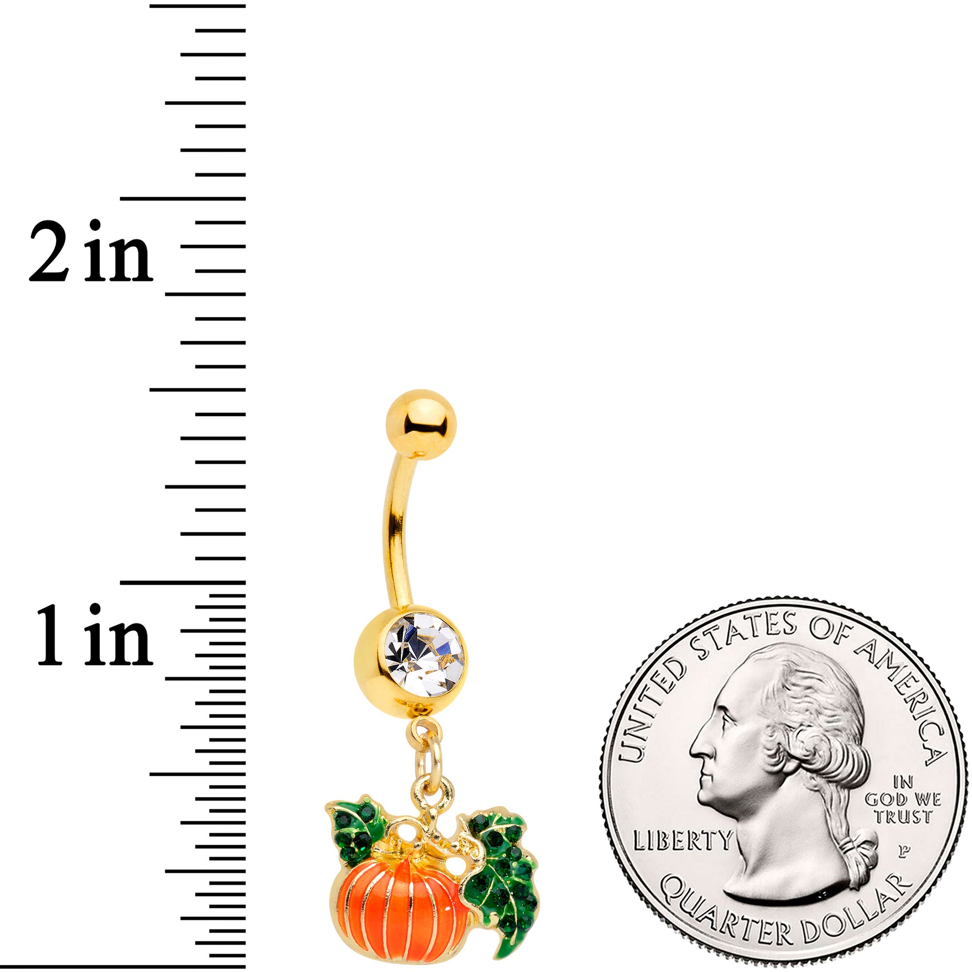 Clear Gem Gold Tone Autumn Pumpkin Halloween Dangle Belly Ring