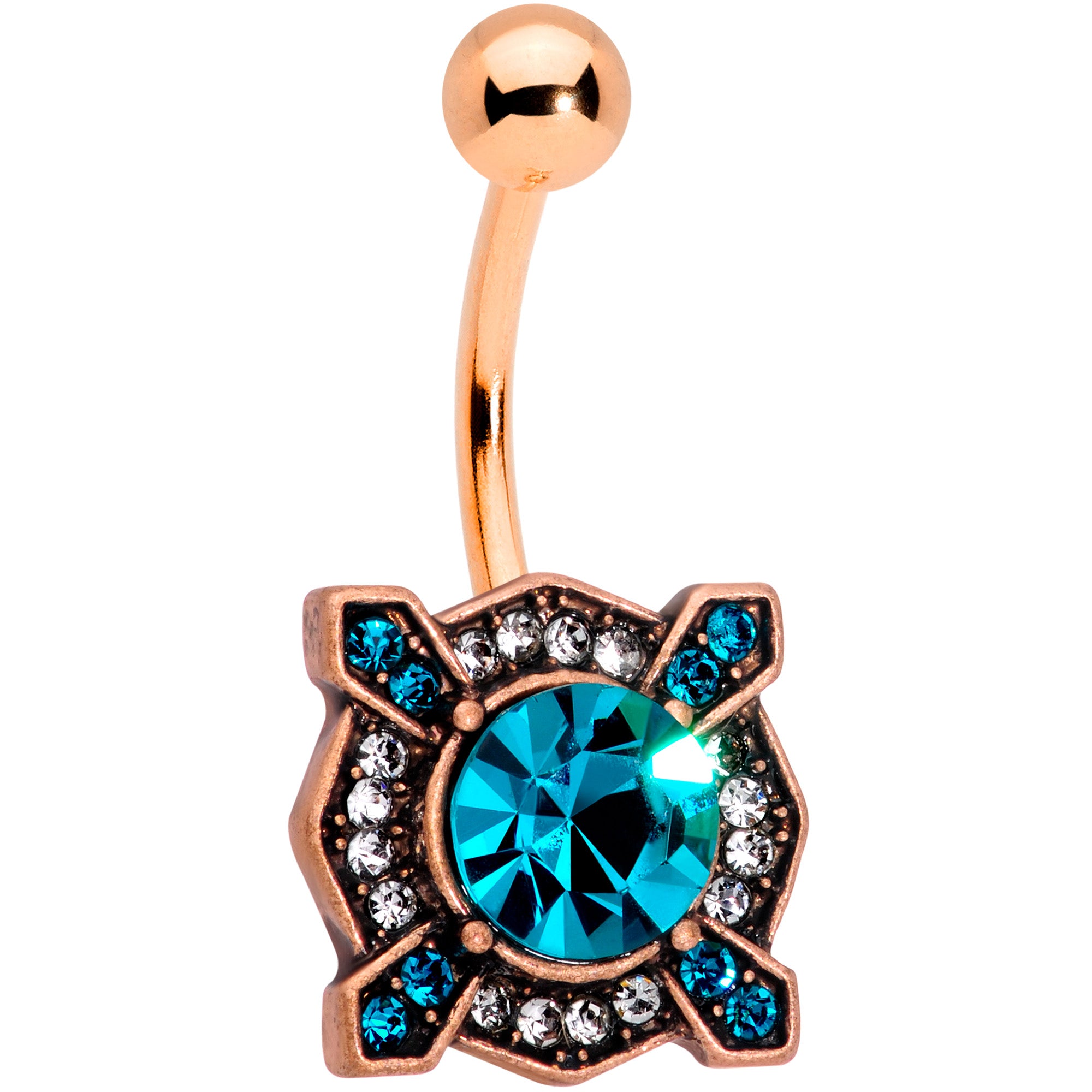 Clear Aqua Gem Rose Gold Tone Renaissance Royal Belly Ring