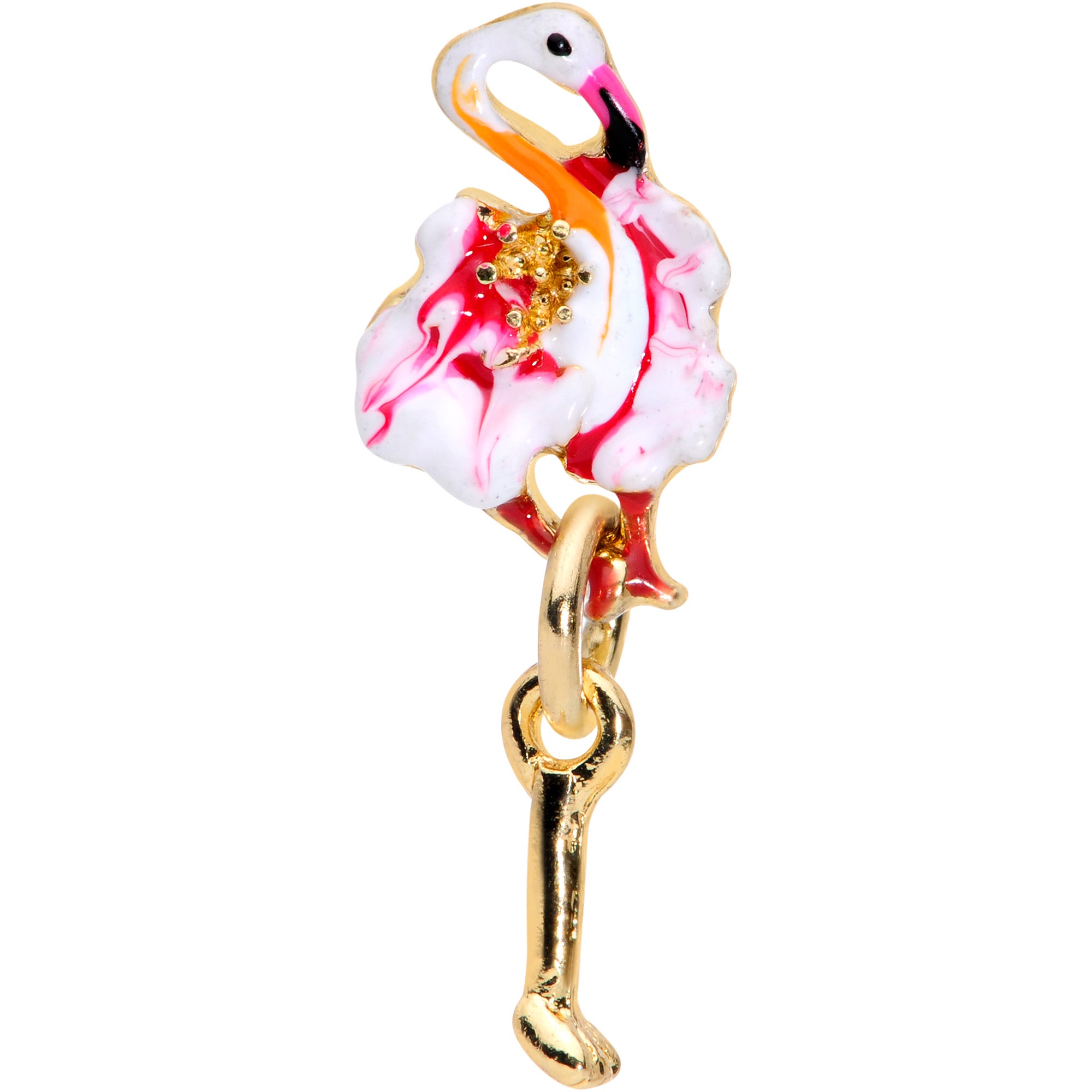 16 Gauge 1/4 Gold Tone Pink Flamingo Dangle Cartilage Tragus Earring