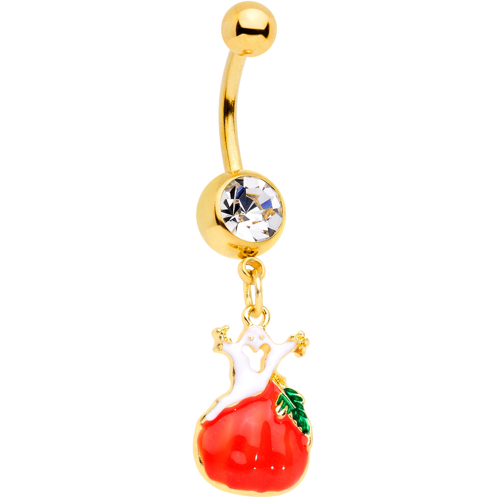 Clear Gem Gold Tone Haunted Pumpkin Halloween Dangle Belly Ring