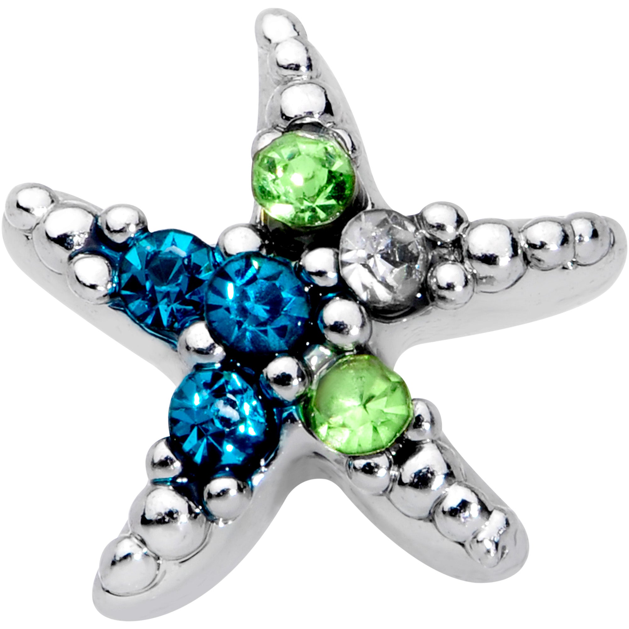 20 Gauge 5/16 Blue Green Gem Glam Starfish Nose Bone