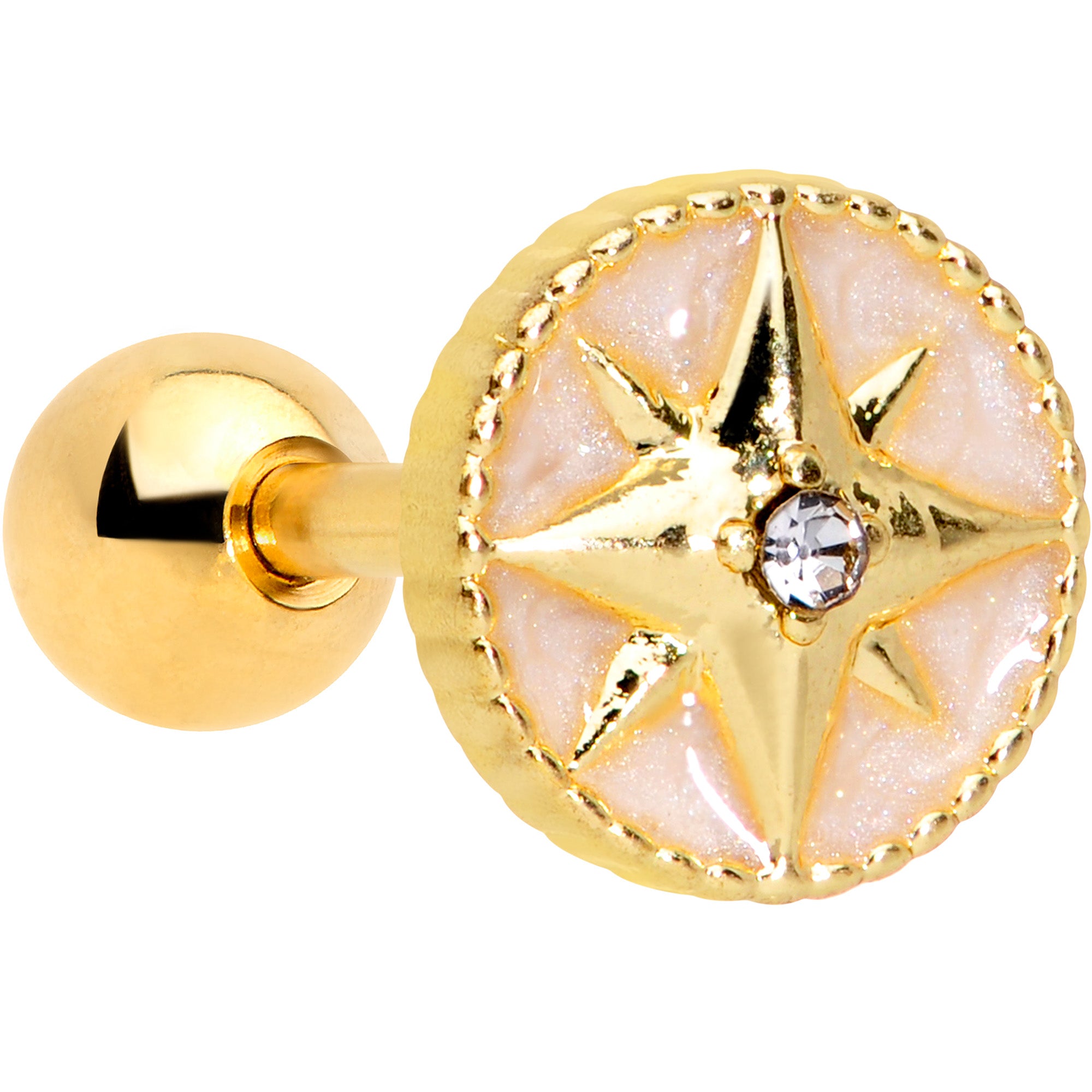 16 Gauge 1/4 Clear Gem Gold Tone Sailors Compass Cartilage Tragus