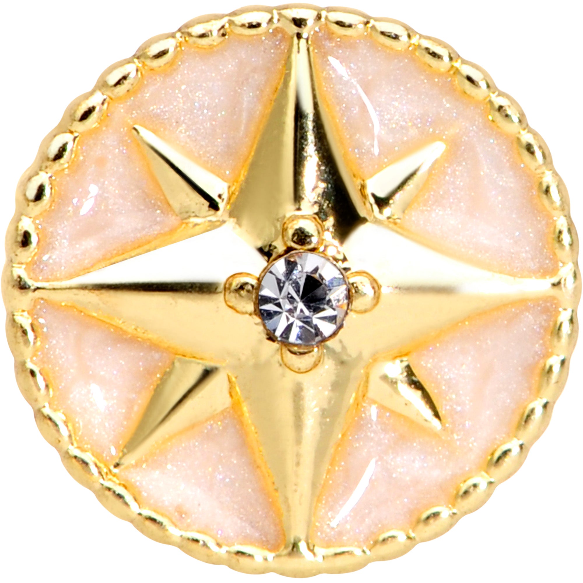 16 Gauge 1/4 Clear Gem Gold Tone Sailors Compass Cartilage Tragus