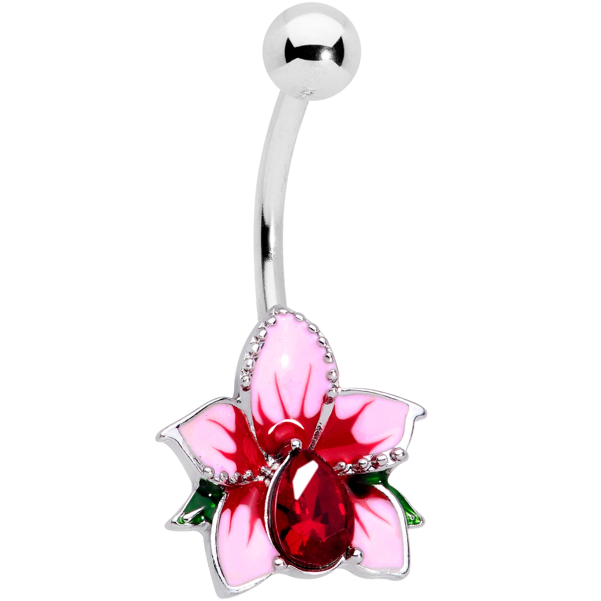 Red Gem Exotic Flower Belly Ring