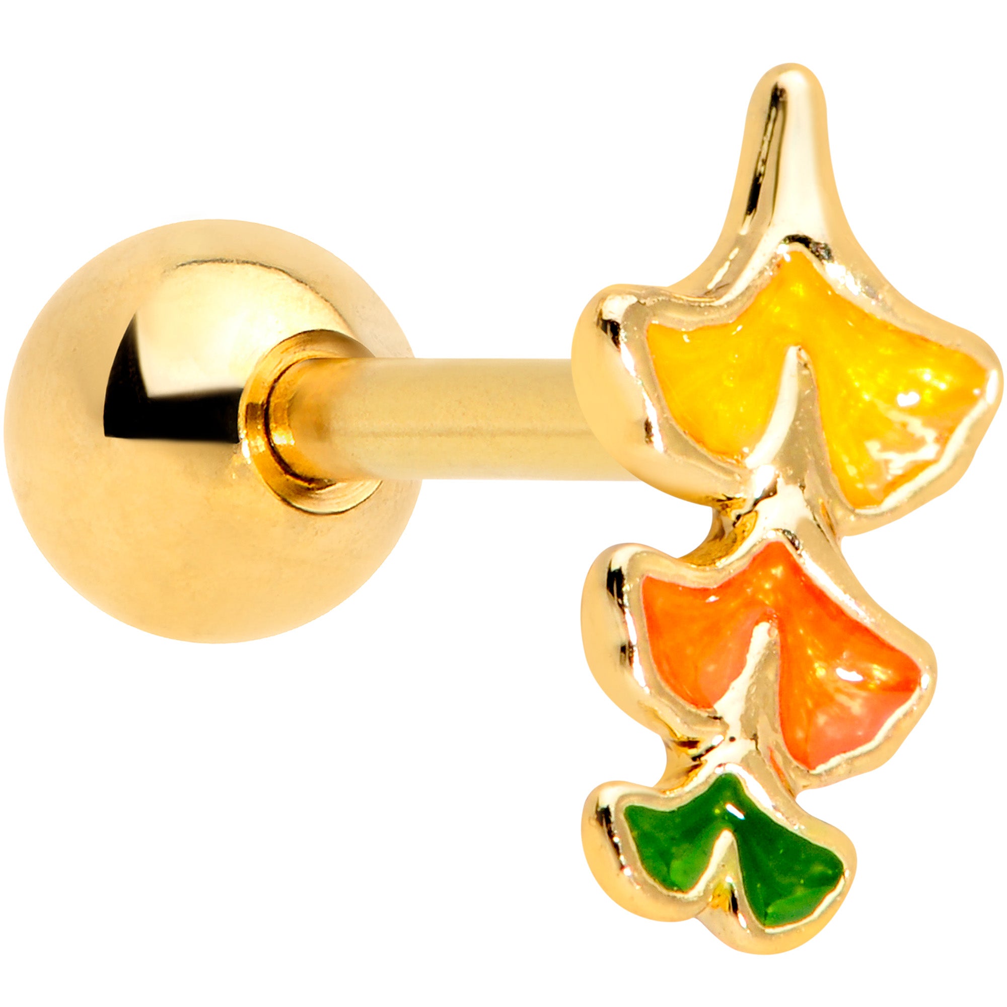 16 Gauge 1/4 Gold Tone Autumn Leaves Fall Cartilage Tragus