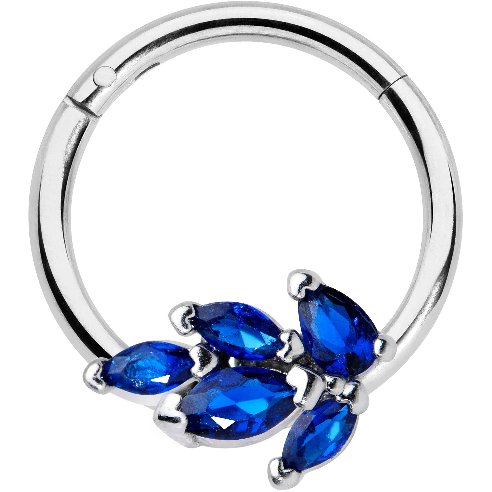 16 Gauge 3/8 Blue Gem Raindrop Hinged Segment Ring